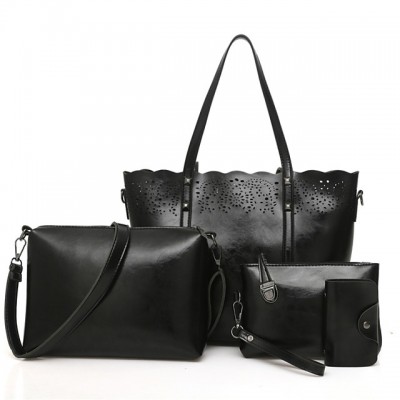 Womens Hollow-out PU Bag Set Solid Color 4 Pieces Purse Se High-end Customization