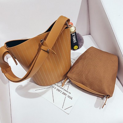 Womens Pom-pom Polyester / PU Bag Set Solid Color 2 Pieces High-end Customization