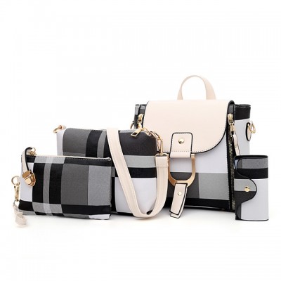 Womens PU Bag Set Lattice 4 Pieces Purse Set Black / Dark High-end Customization