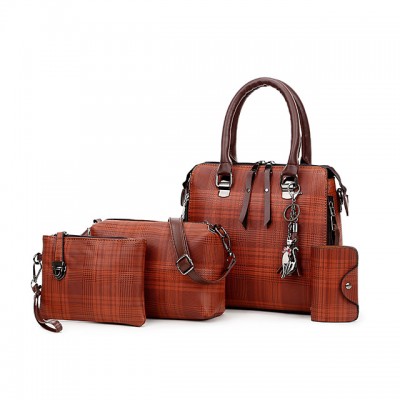 Womens Tassel PU Bag Set Striped 4 Pieces Purse Set Black High-end Customization