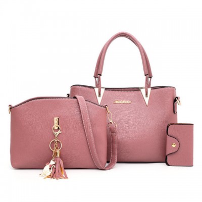 Womens Zipper / Tassel PU Bag Set Solid Color 3 Pcs Purse High-end Customization