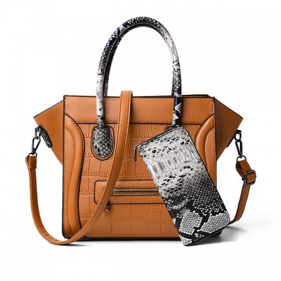 Womens Zipper PU Bag Set Color Block 2 Pieces Purse Set Bl High-end Customization