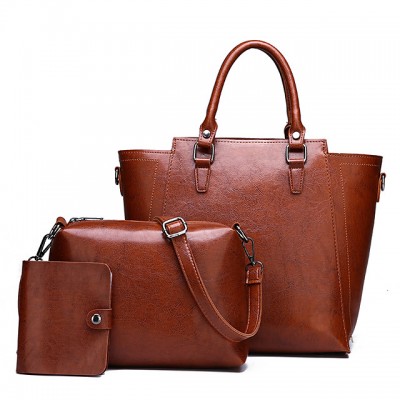 Womens Zipper PU Bag Set Solid Color 3 Pcs Purse Set Black High-end Customization