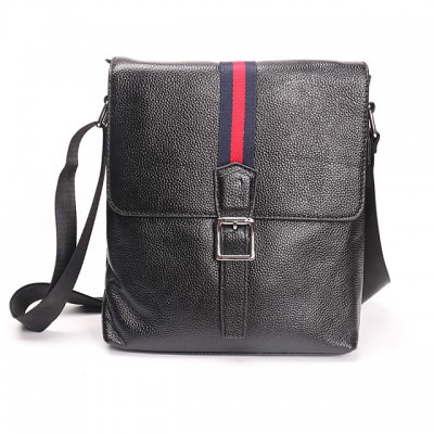 Mens Zipper Cowhide Crossbody Bag Solid Color Black High-end Customization