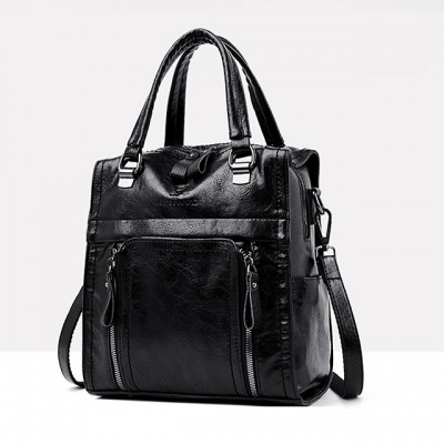 Large Capacity PU Zipper Commuter Backpack Solid Color Daily Bla High-end Customization