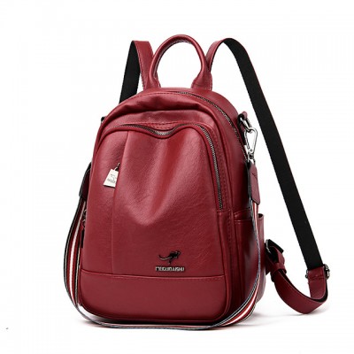 Large Capacity PU Zipper Commuter Backpack Solid Color Daily Bla High-end Customization