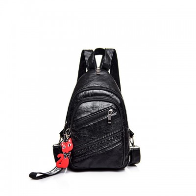 Lightweight Faux Leather PU Zipper Commuter Backpack Color Block High-end Customization