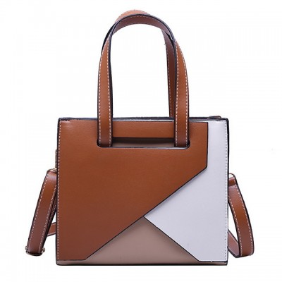 Womens Zipper PU Top Handle Bag Geometric Pattern Brown / High-end Customization