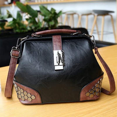 Womens Zipper PU Top Handle Bag Solid Color Black / Brown High-end Customization