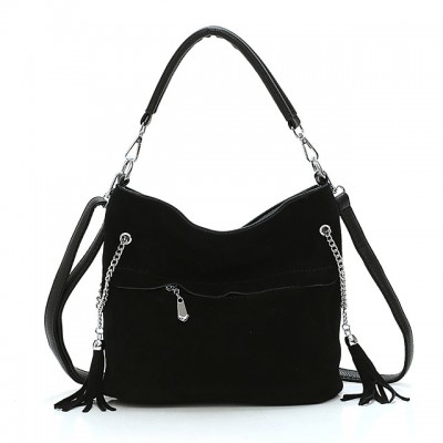 Womens Zipper / Tassel PU Top Handle Bag Solid Color Black High-end Customization