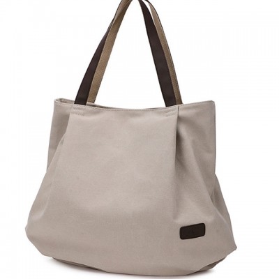 Womens Zipper Canvas Top Handle Bag Solid Color Blue / Bro High-end Customization