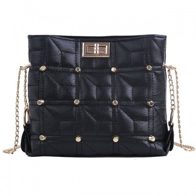 Womens Rivet / Chain PU Crossbody Bag Solid Color Black / High-end Customization