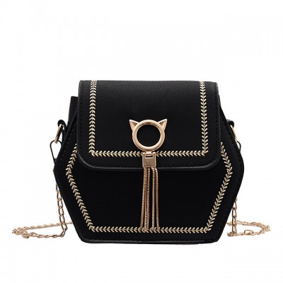 Womens Chain / Tassel PU Crossbody Bag Color Block Black / High-end Customization