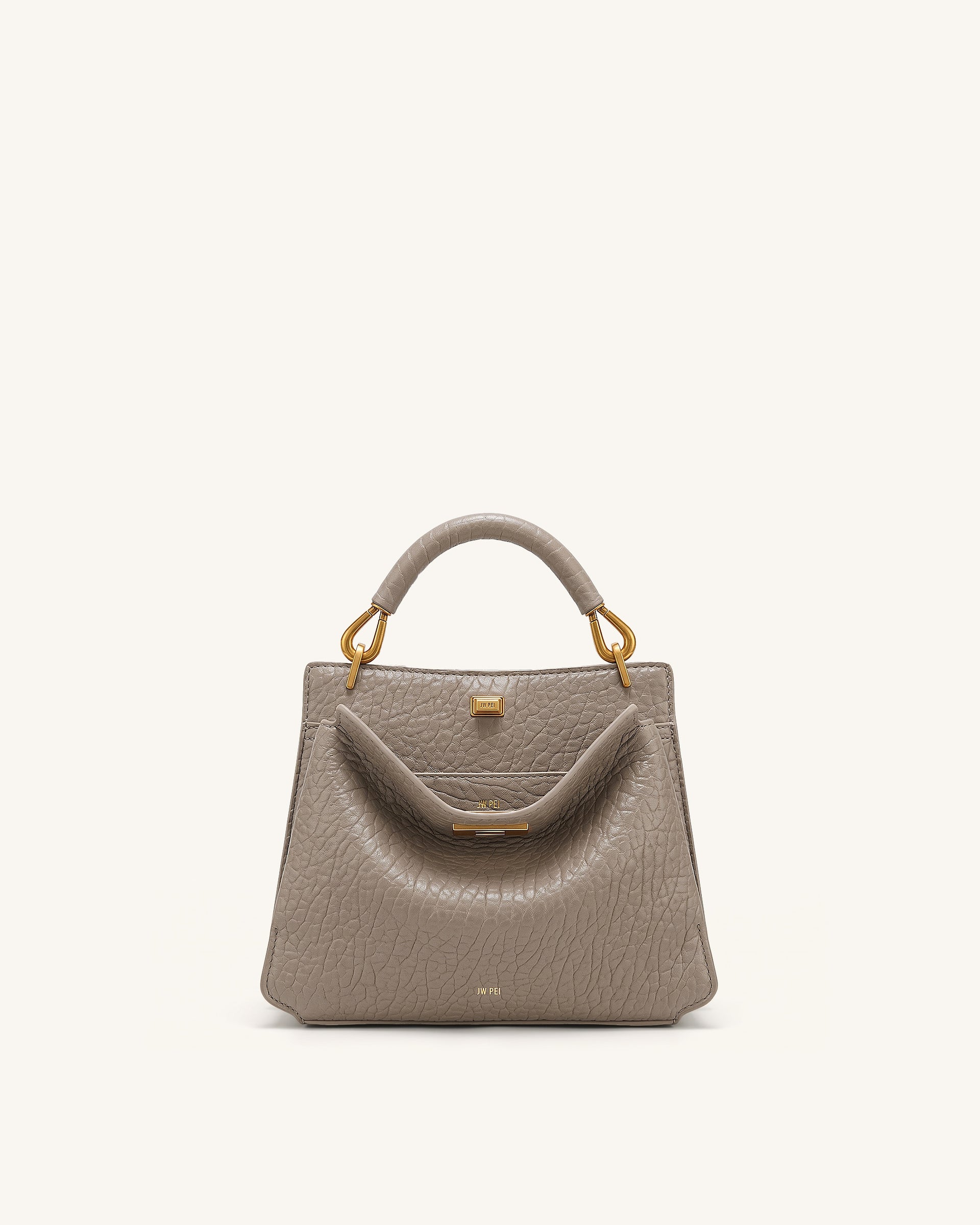 Lucia Elephant-Effect Top Handle Bag - Stone Gray