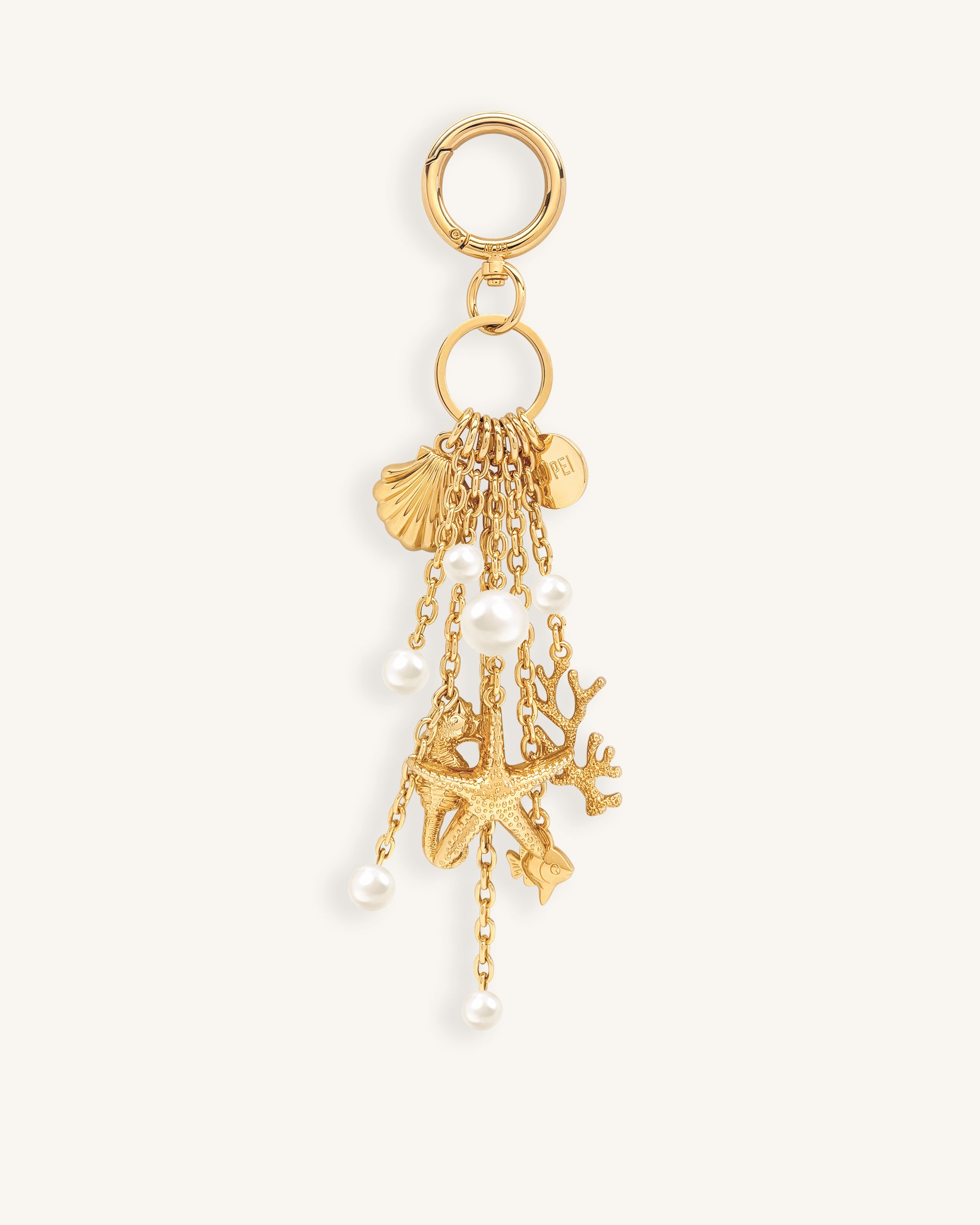 Ocean Creature Faux Pearl Bag Charm - Gold