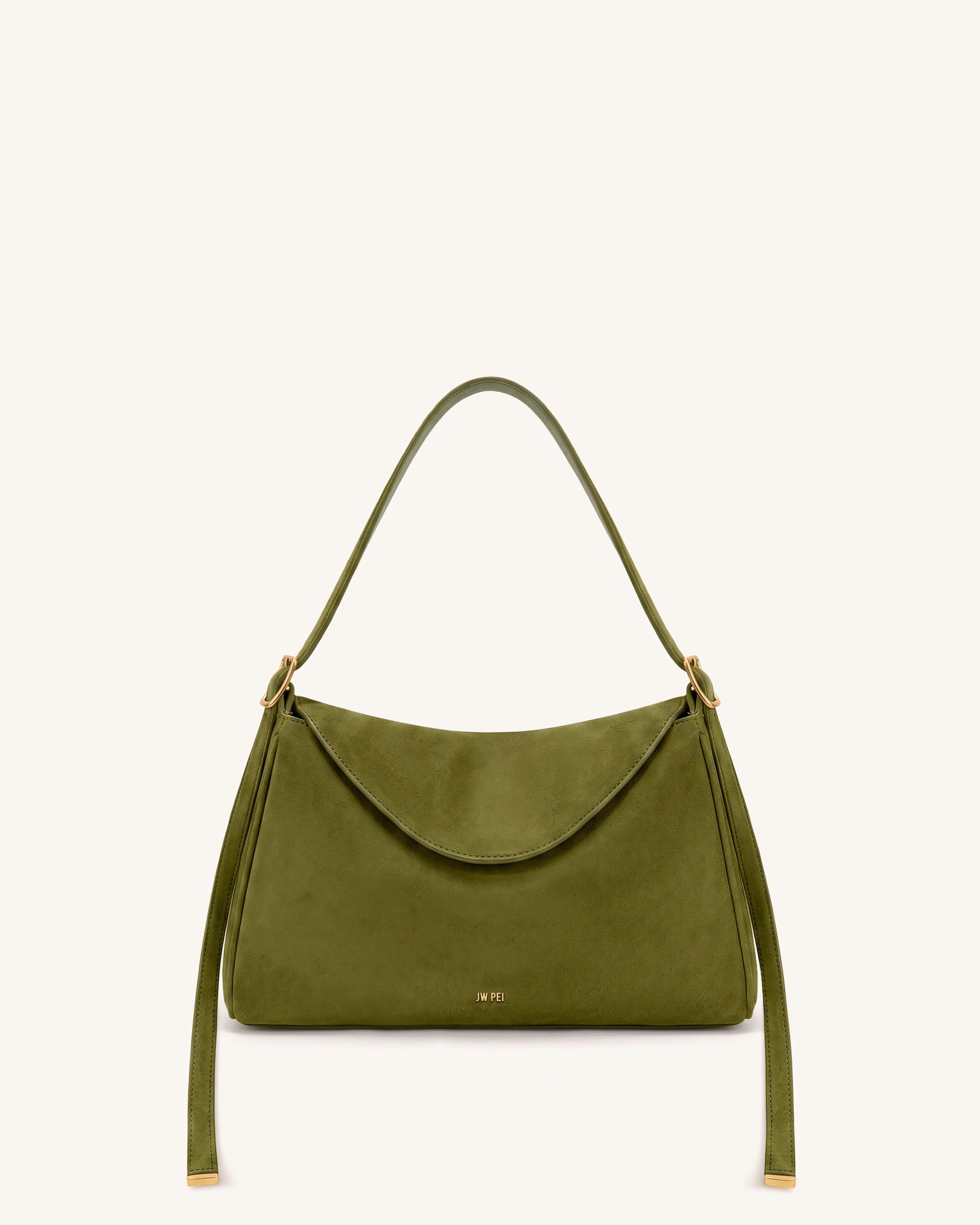 Elowen Faux Suede Flap Shoulder Bag - Olive Green