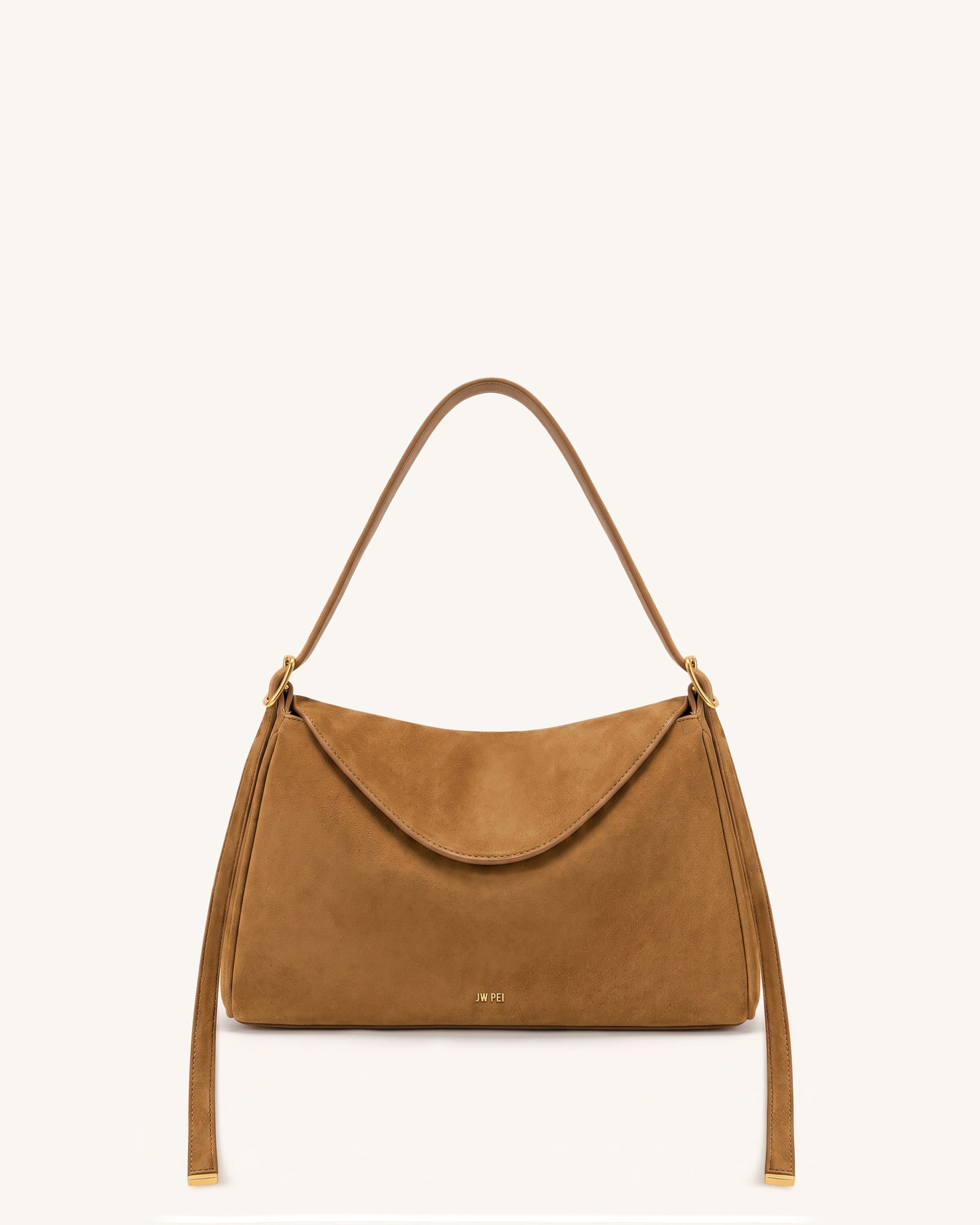 Elowen Faux Suede Flap Shoulder Bag - Caramel Brown