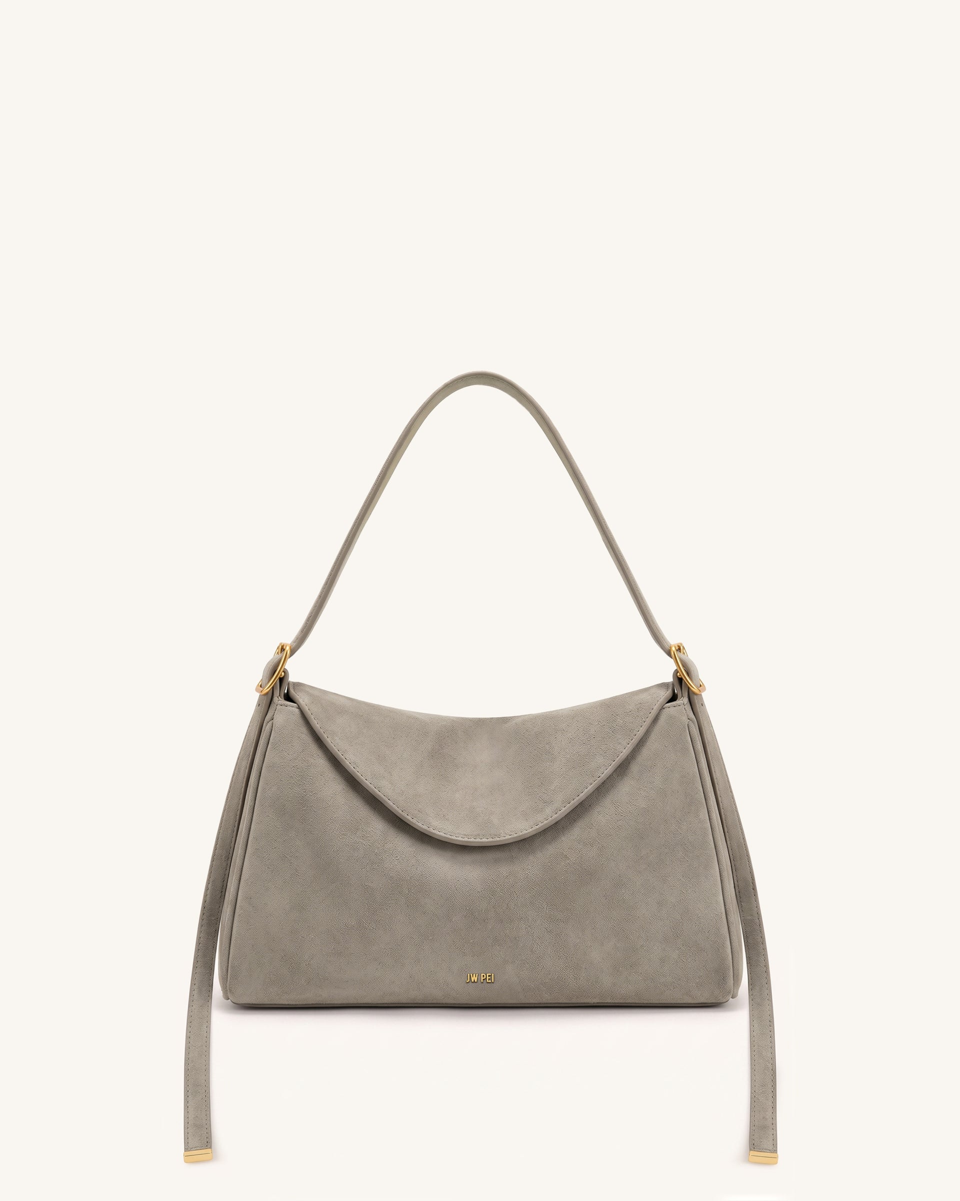 Elowen Faux Suede Flap Shoulder Bag - Light Gray