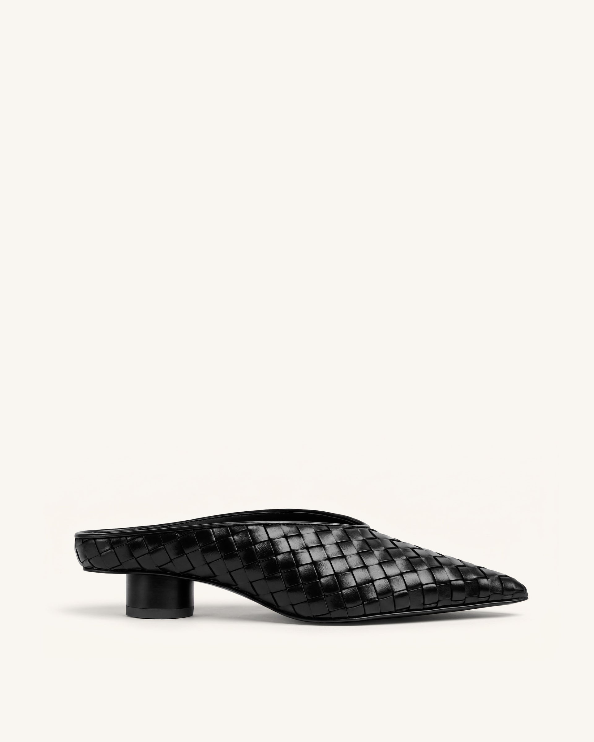 Helena Woven Textured Pointed Toe Mules - Black