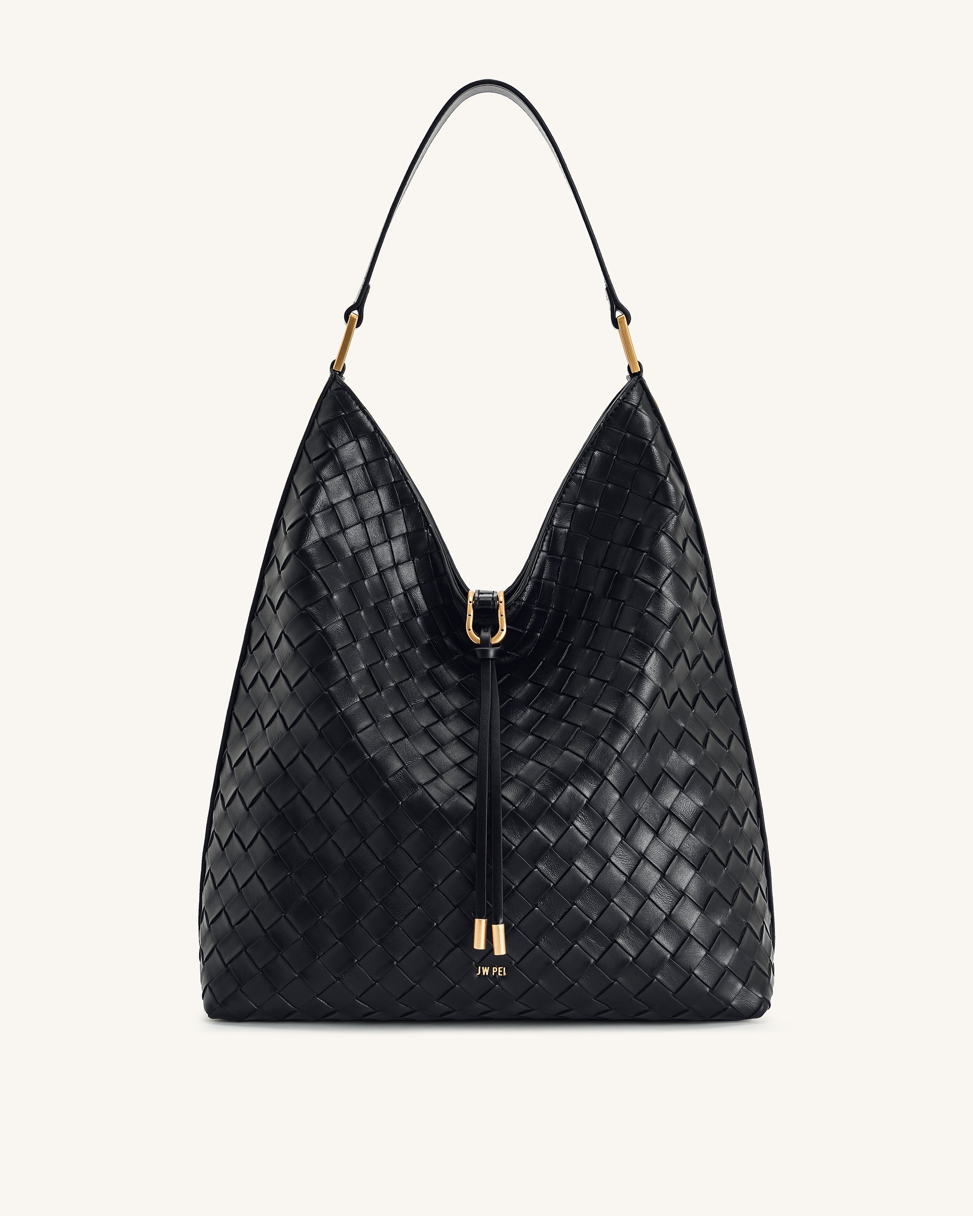 Aria Woven Texture Shoulder Bag - Black
