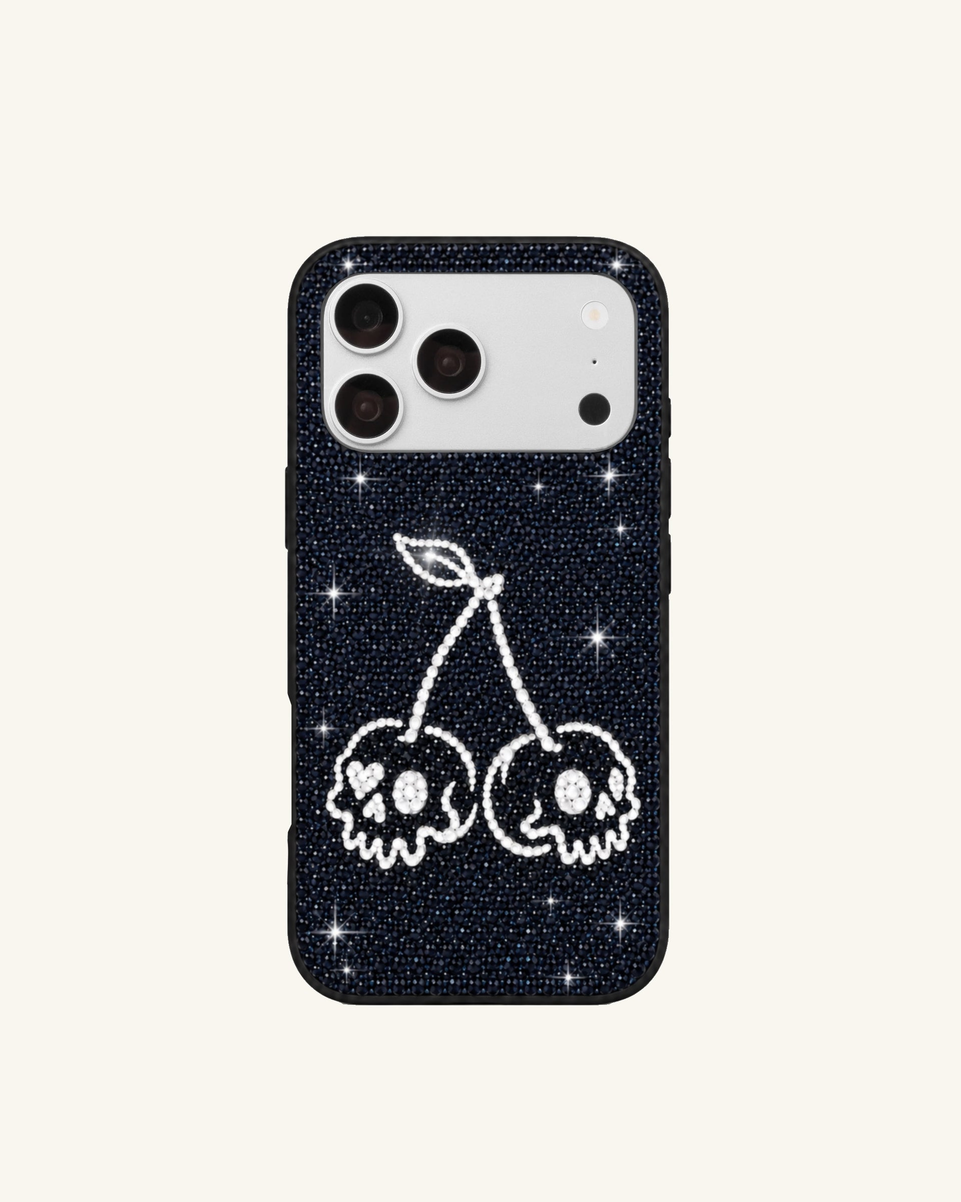 Skull Cherry Artificial Crystal Phone Case – Black