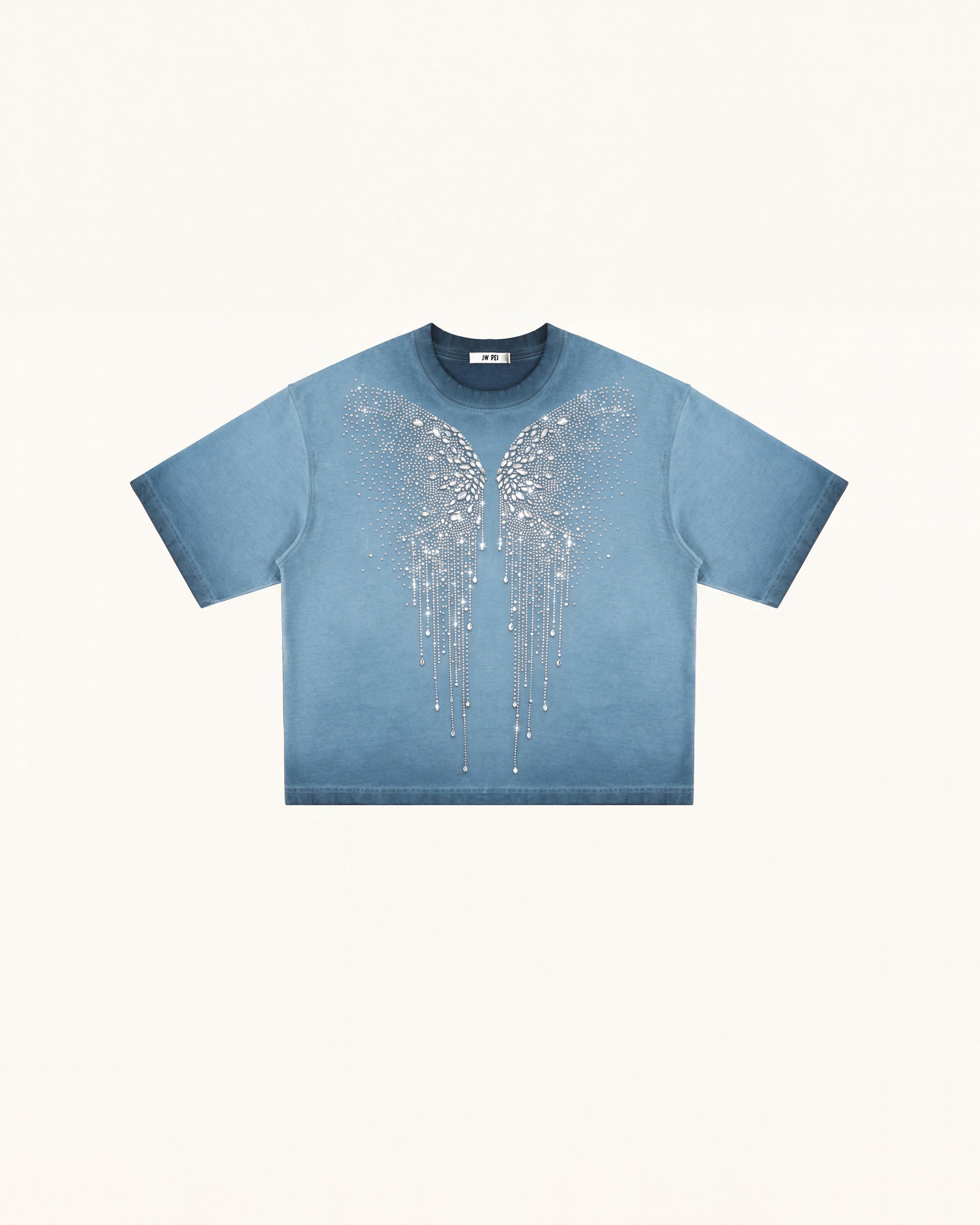 The Angelic Dripping Crystal Wings Tee - Acid Blue