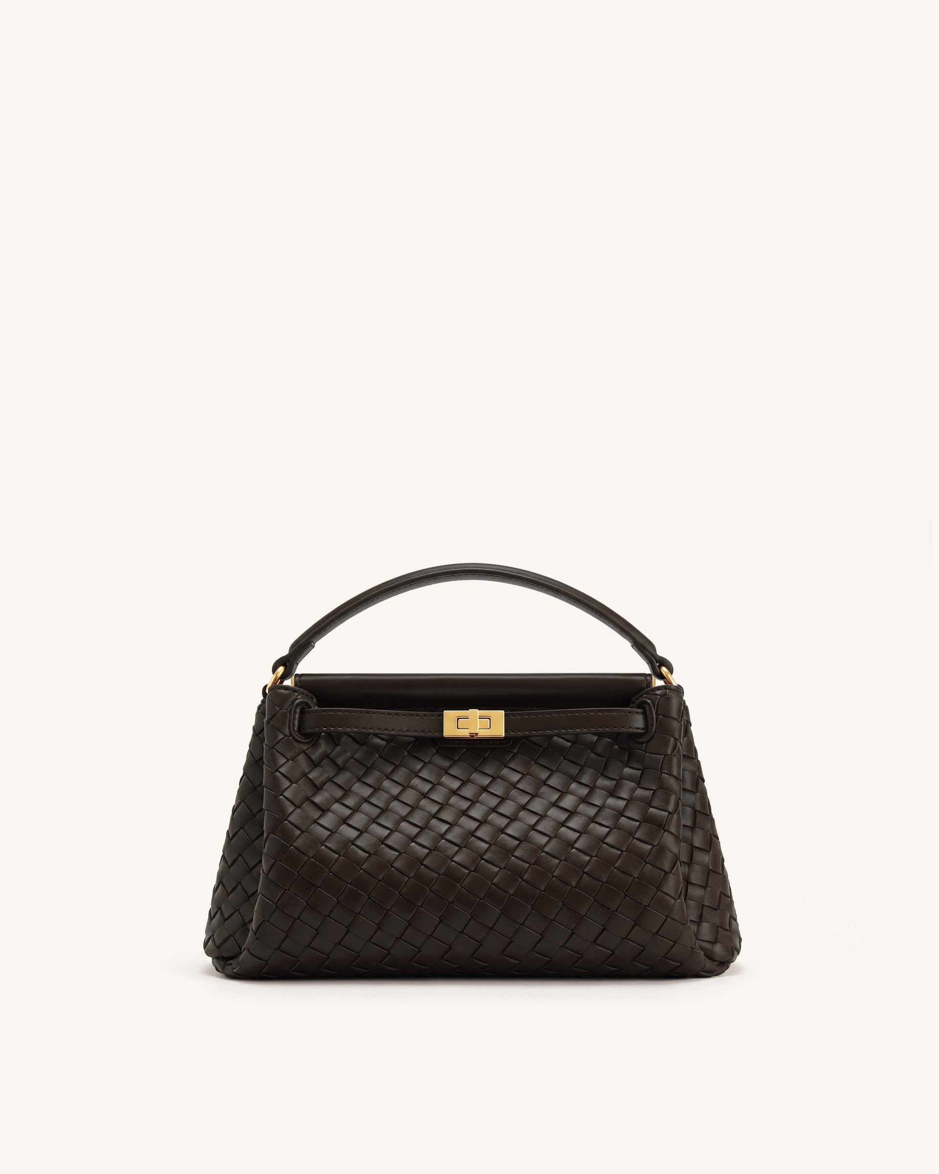 Carmen Woven Top Handle Bag - Dark Brown