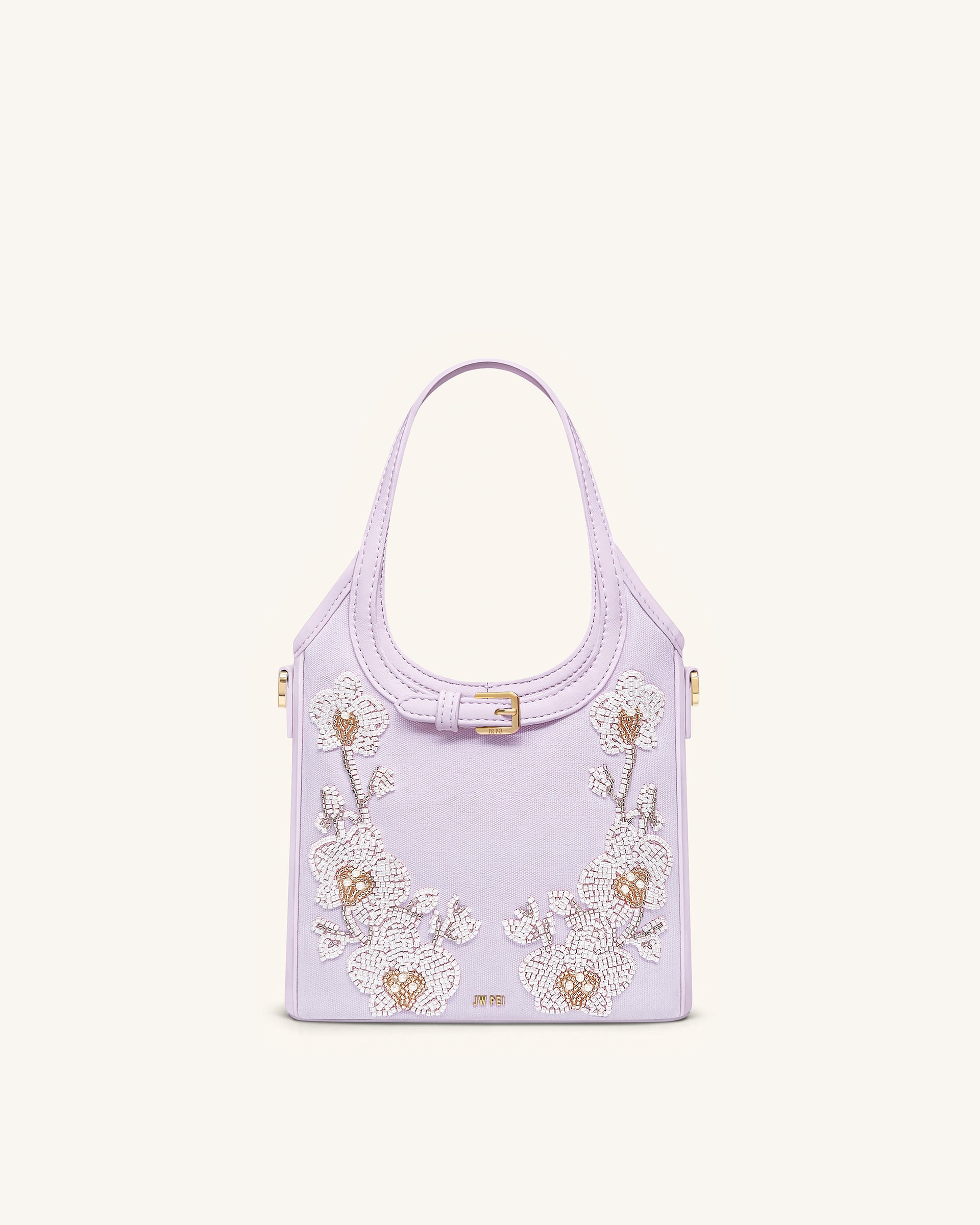 Brooke Mini Belted Embellished Orchid Beaded Top Handle Bag - Lavender