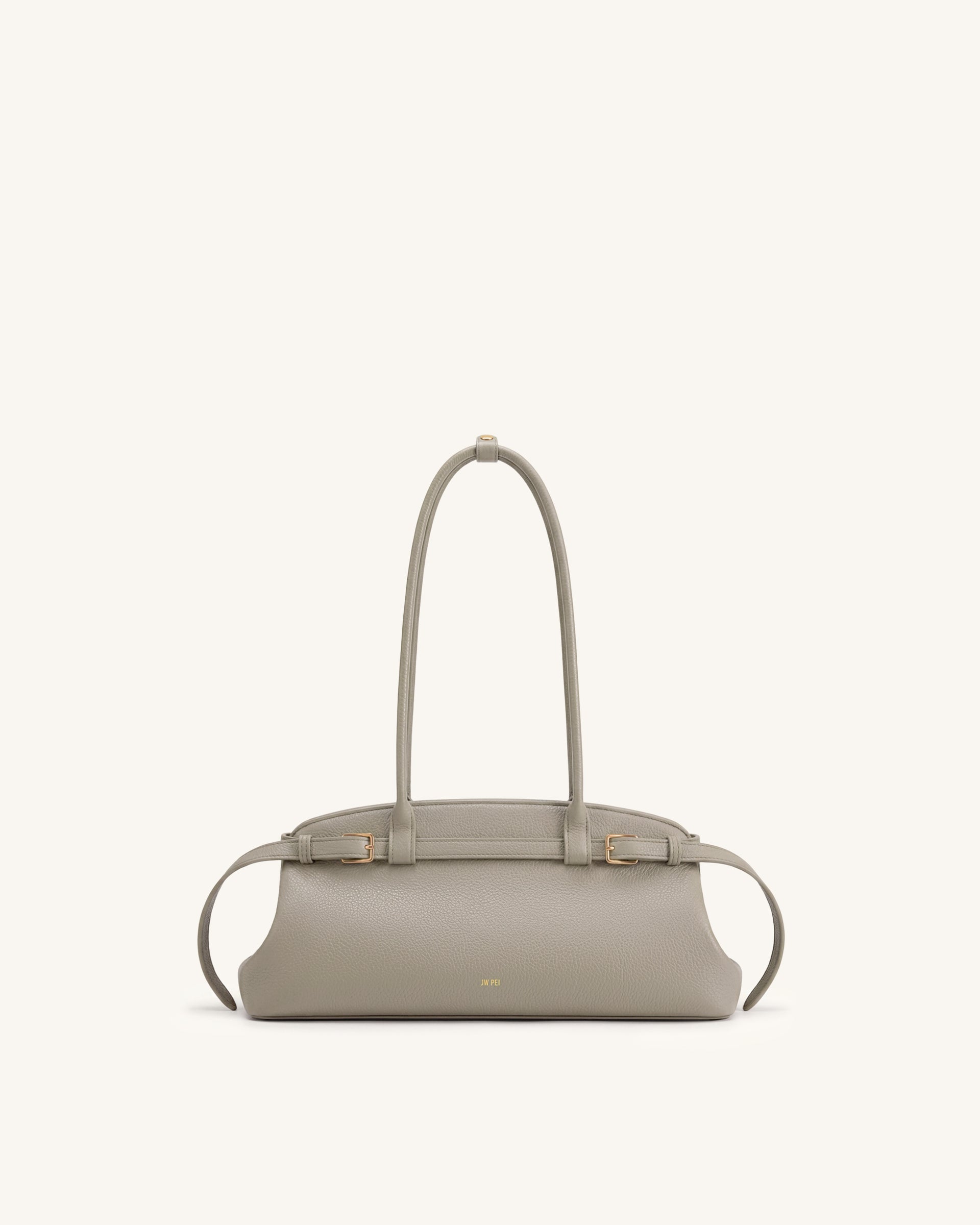 Arden Pebbled Belt Detail East-West Shoulder Bag - Taupe