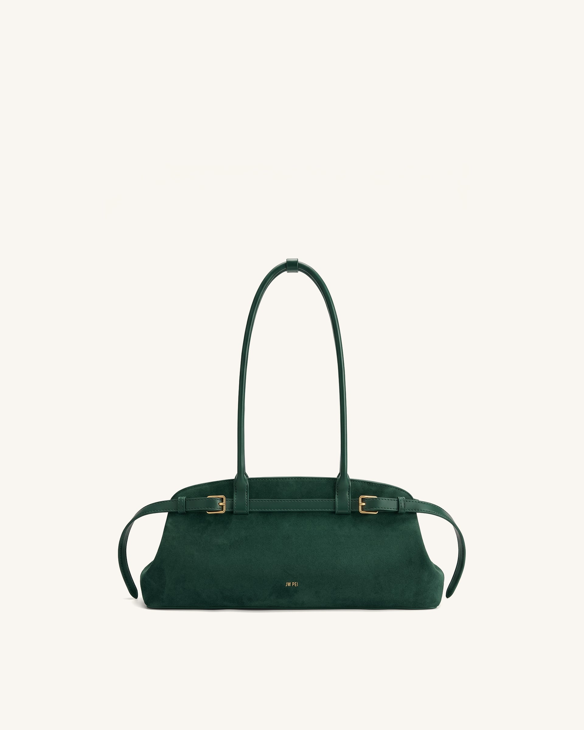 Arden Faux Suede Belt Detail East-West Shoulder Bag - Dark Green
