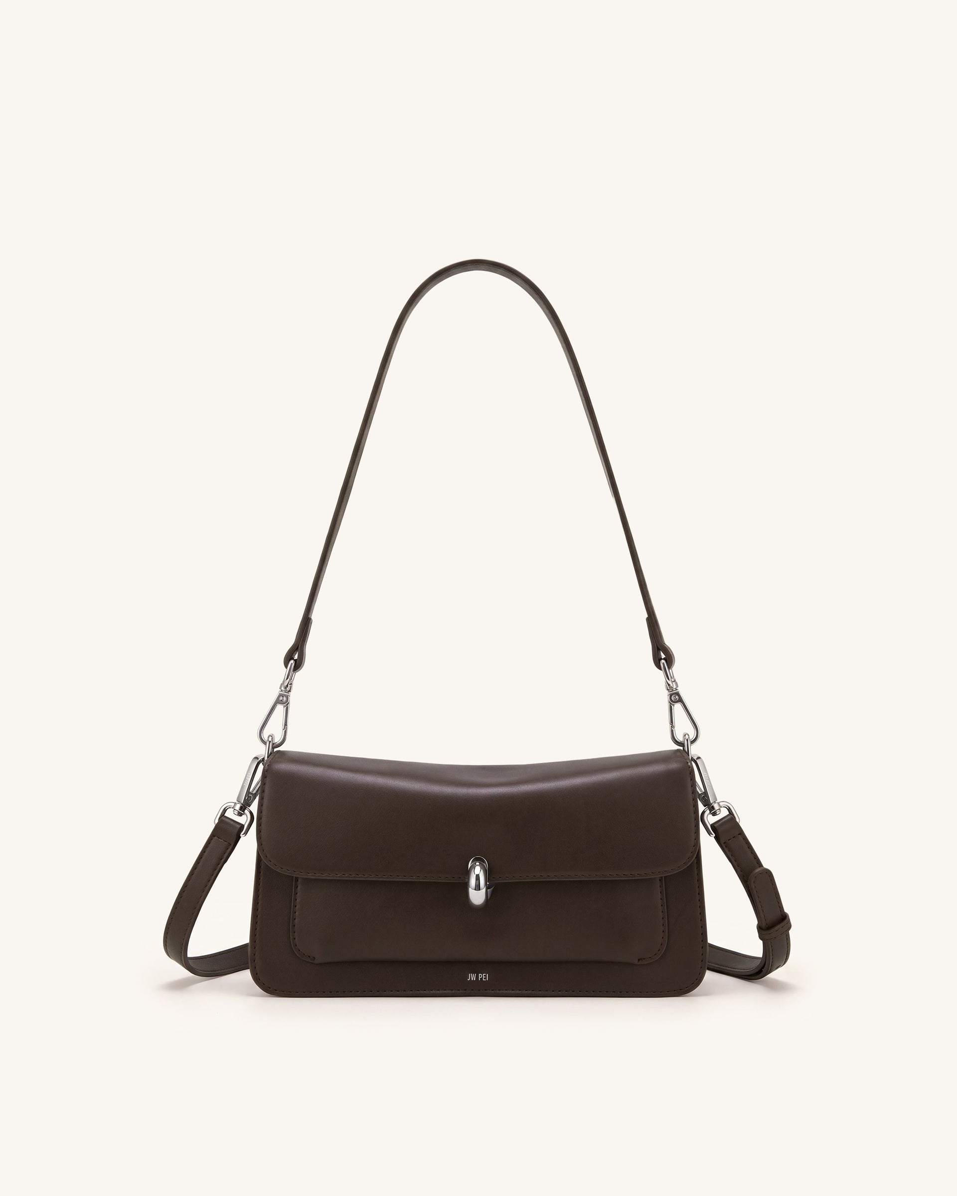 Amelie Front-Pocket Flap Shoulder Bag - Chocolate Brown