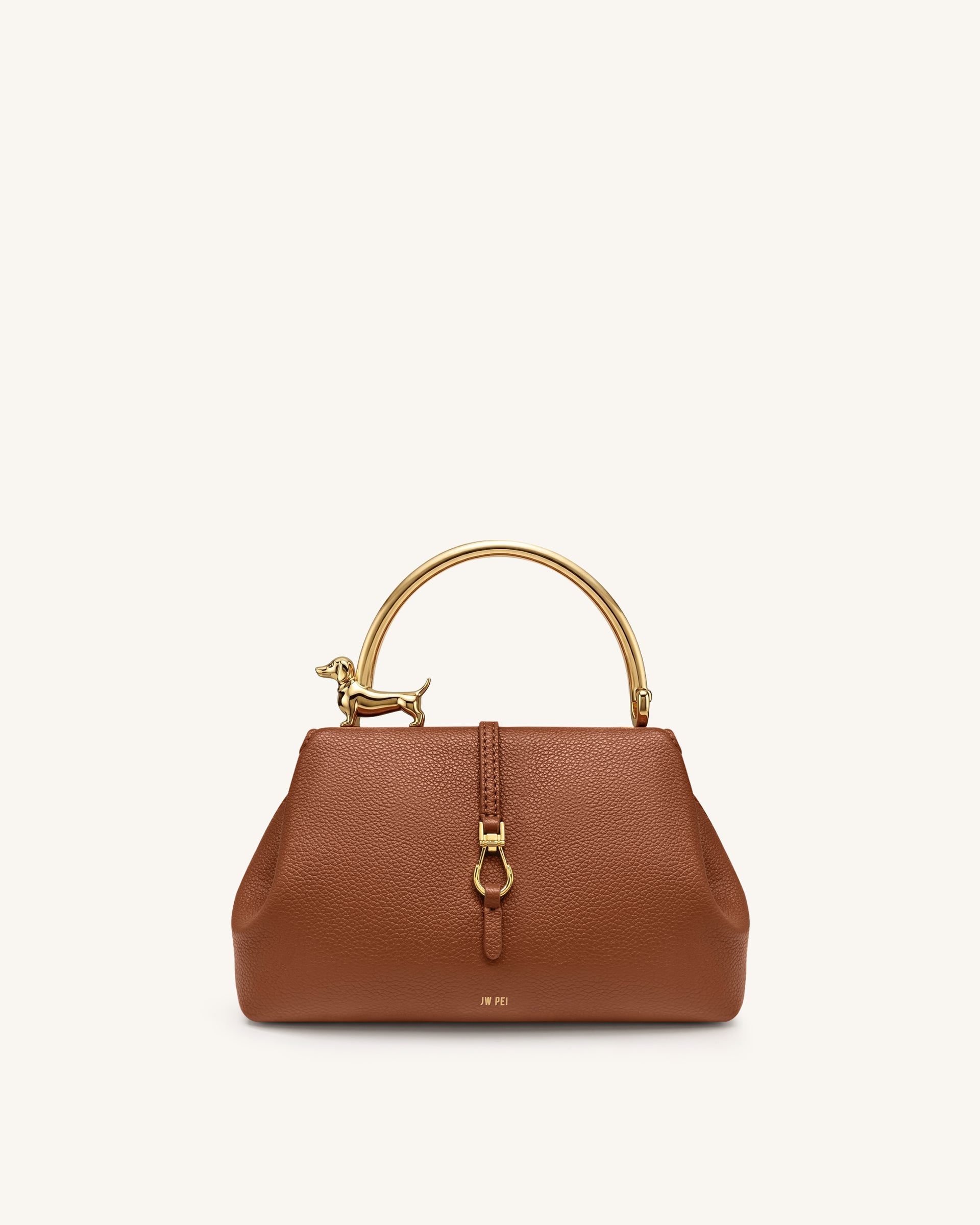 Bruna Dachshund Metal Handle Top Handle Bag - Brown
