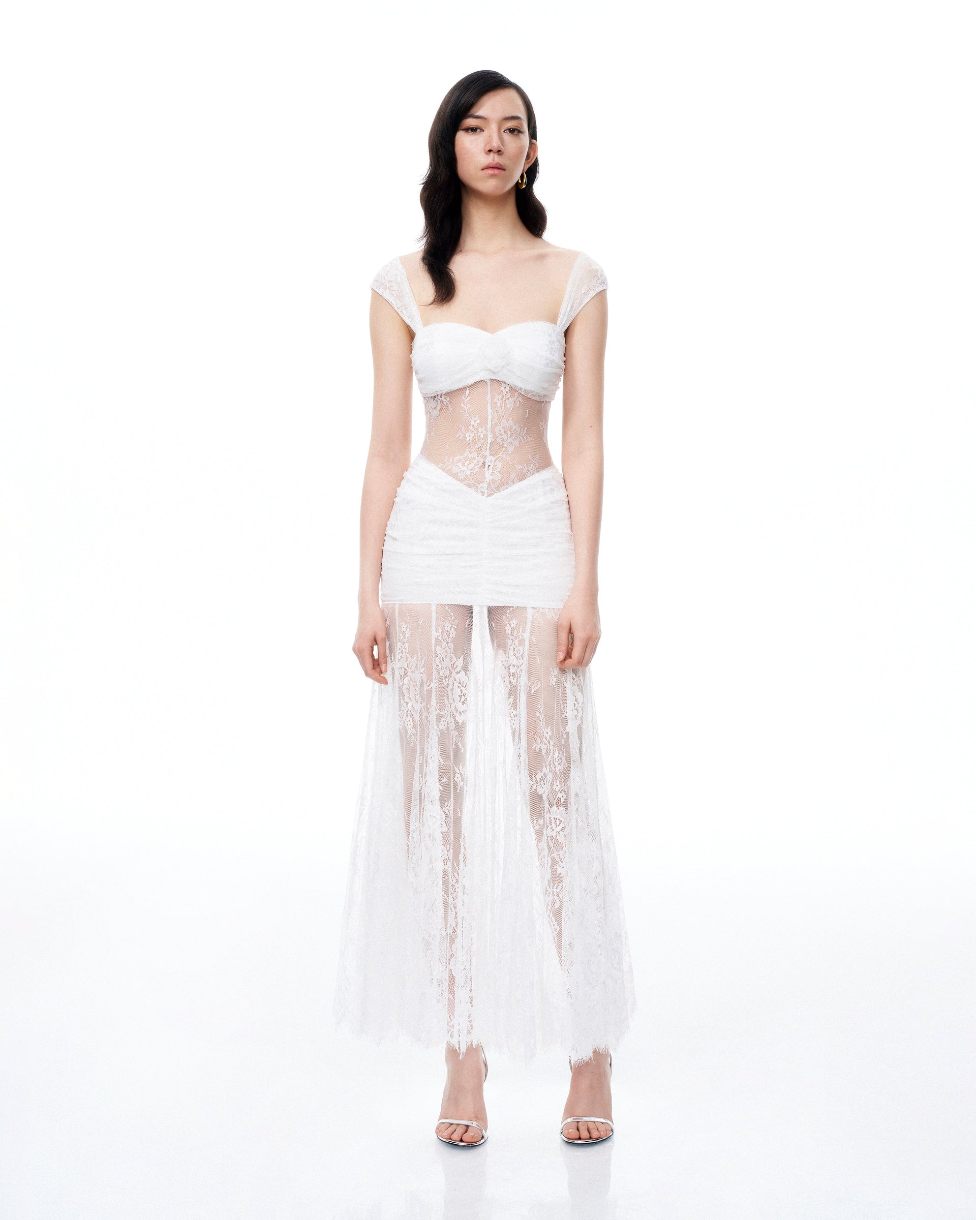 Fiorentina 3D Floral Lace Dress - White