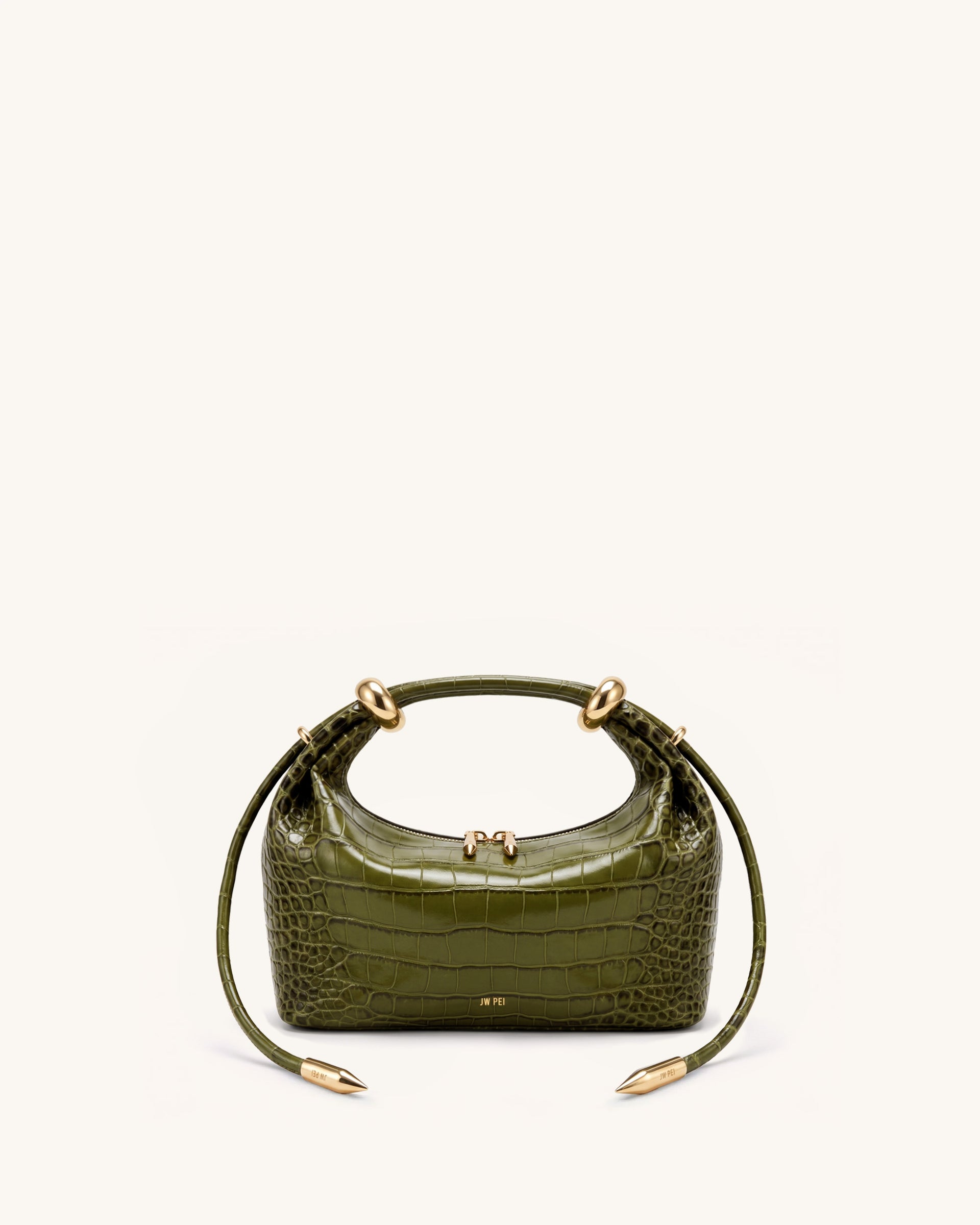 Ellie Metal Ring Embellished Top Handle Bag - Olive Green Croc