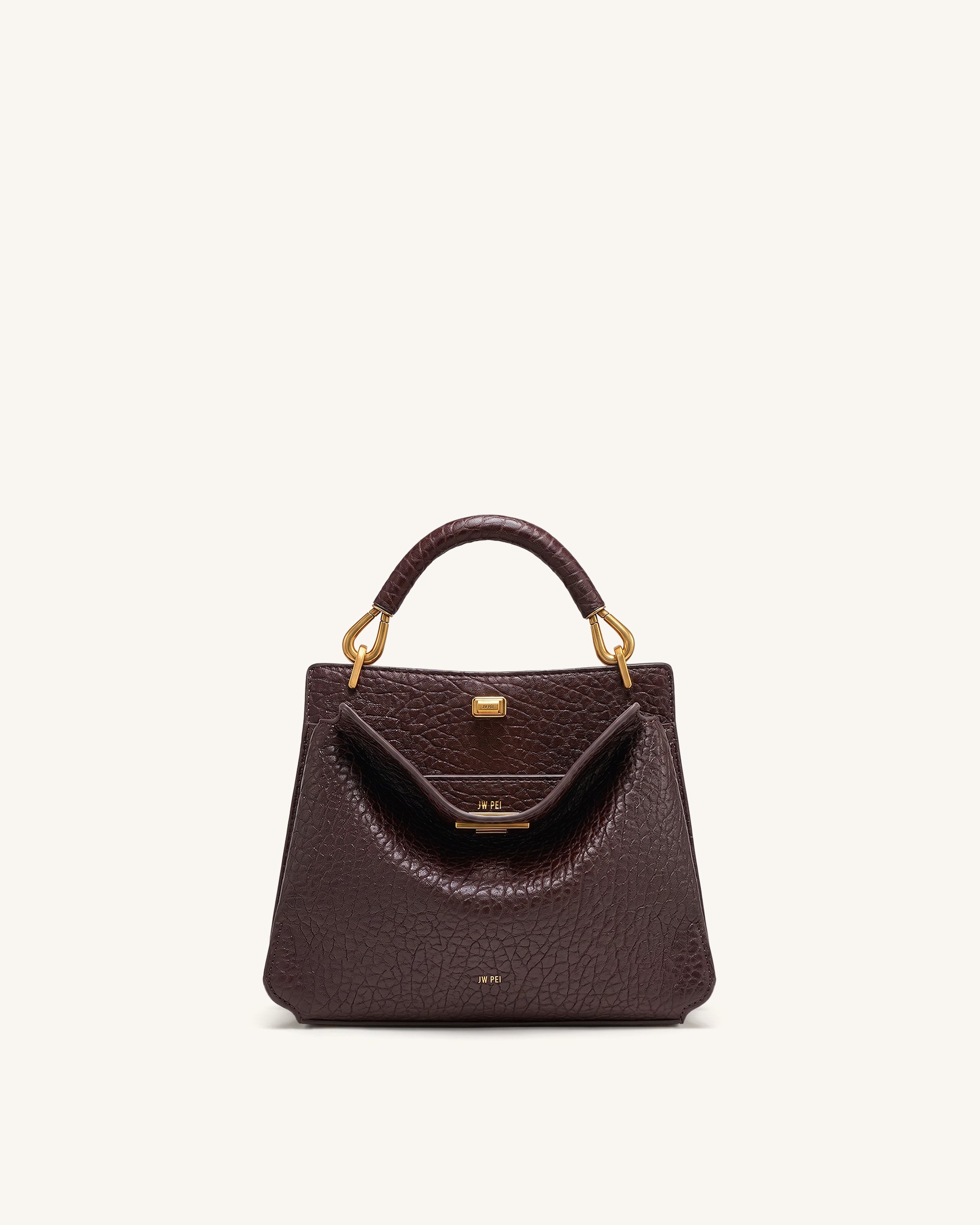 Lucia Elephant-Effect Top Handle Bag - Dark Brown