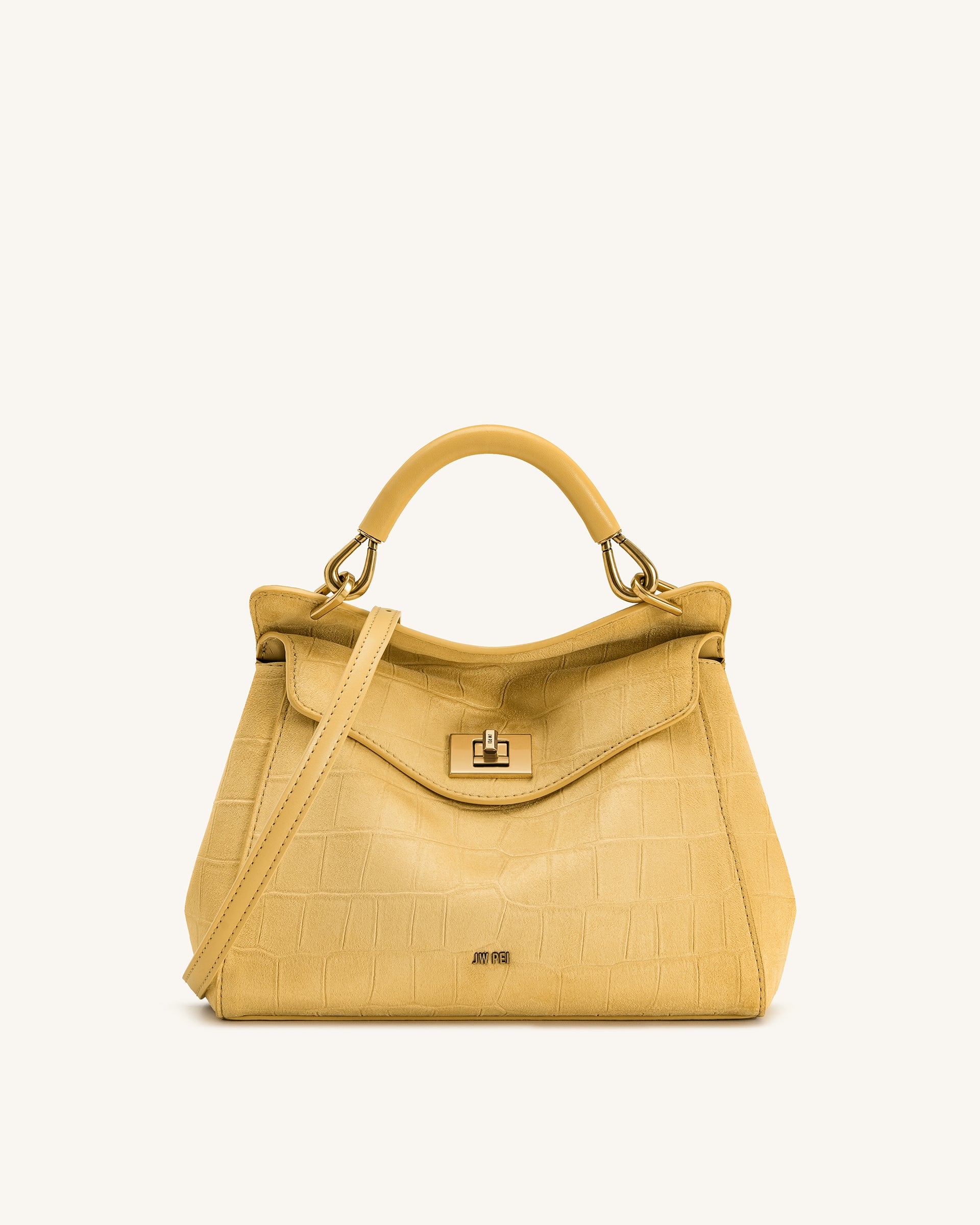 Lucia Classic Croc-Embossed Faux Suede Top Handle Bag - Yellow