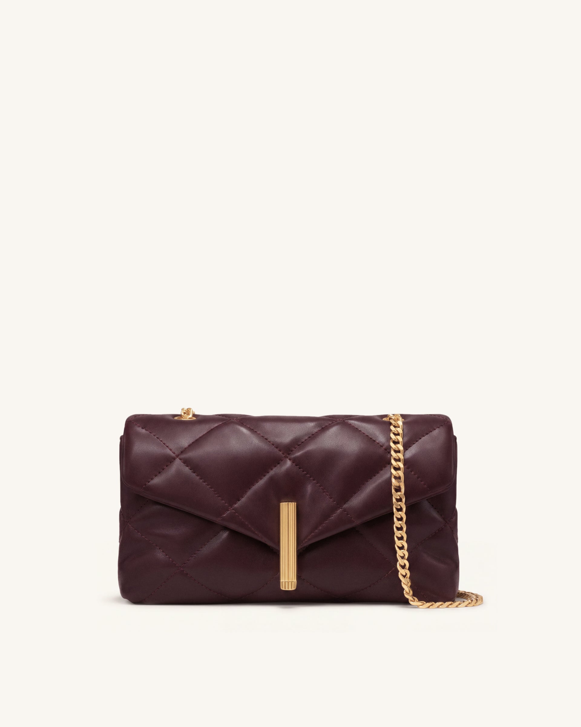 Valerie Puffy Bar-Lock Shoulder Bag - Coffee Colored