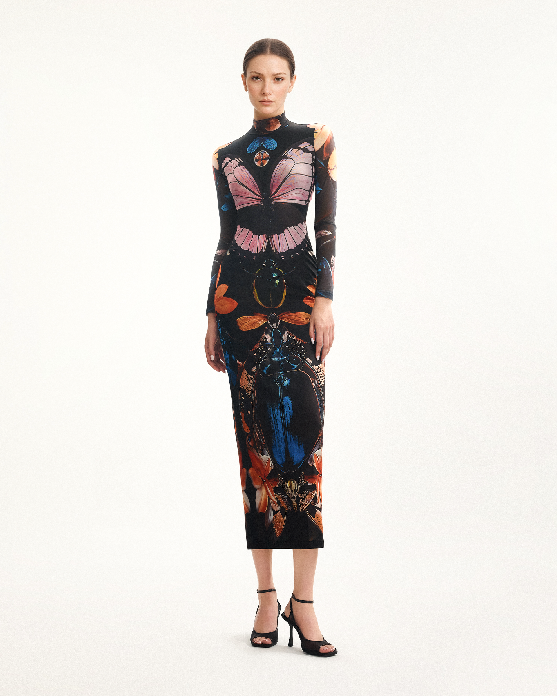 Double-layered Mesh Sheer Butterfly and Beetle Gown - Multicolor