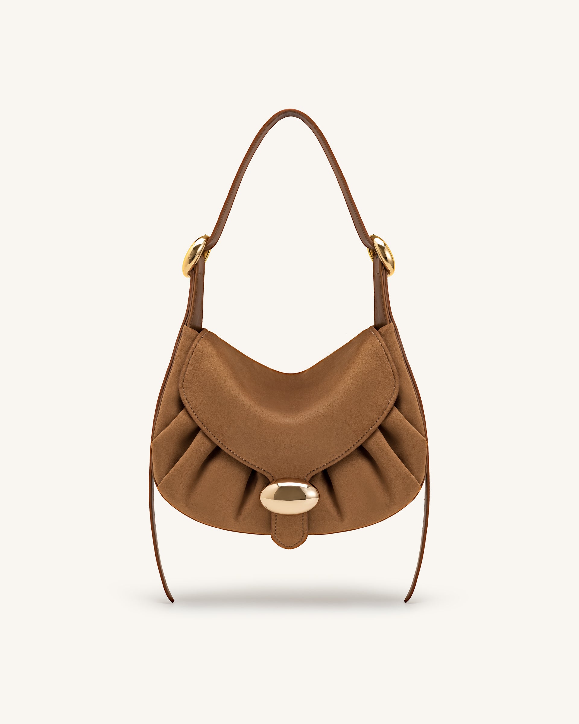 Avery Faux Suede Draped Hobo Bag - Camel