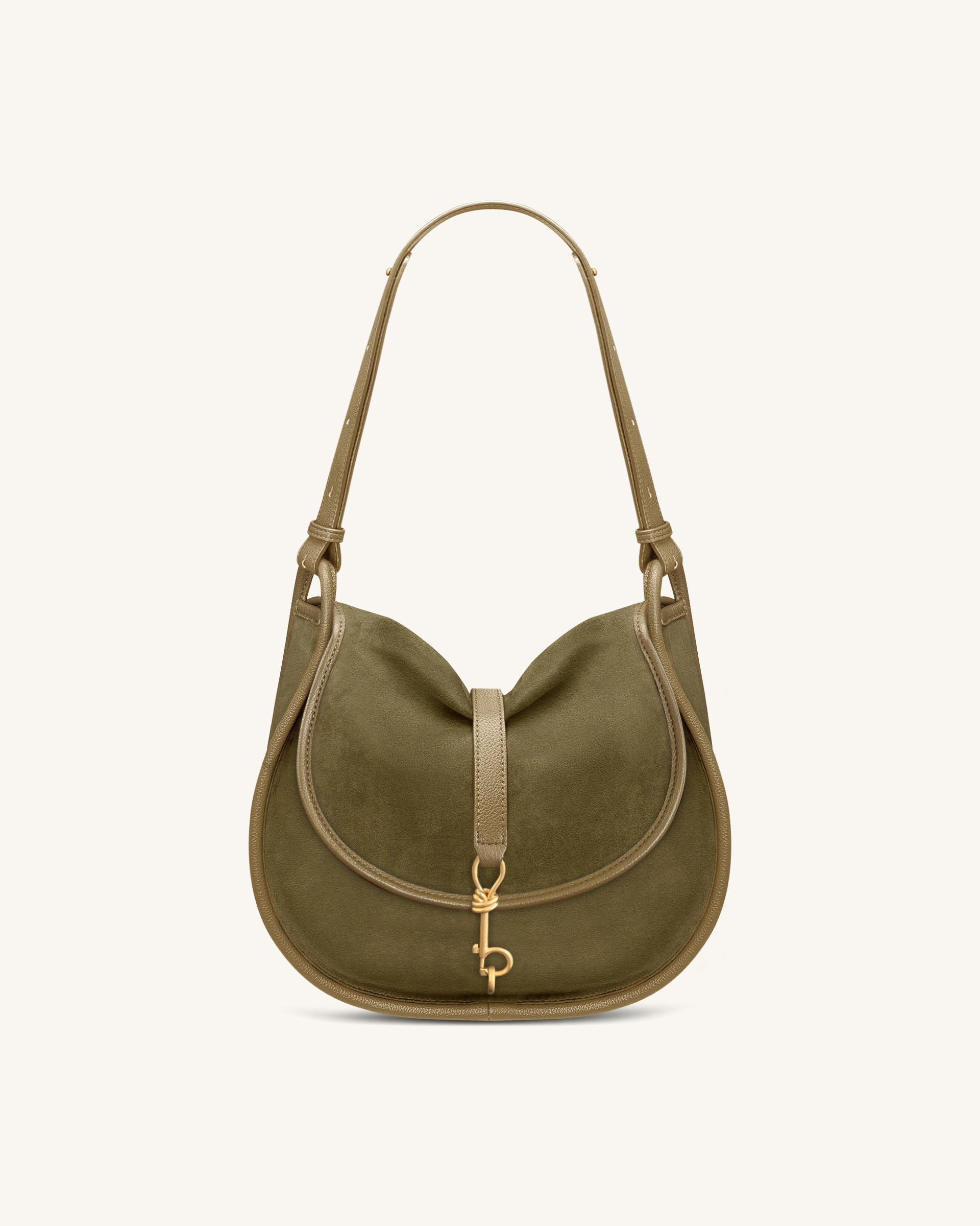 Arla Small Faux Suede Hobo Bag - Olive Green