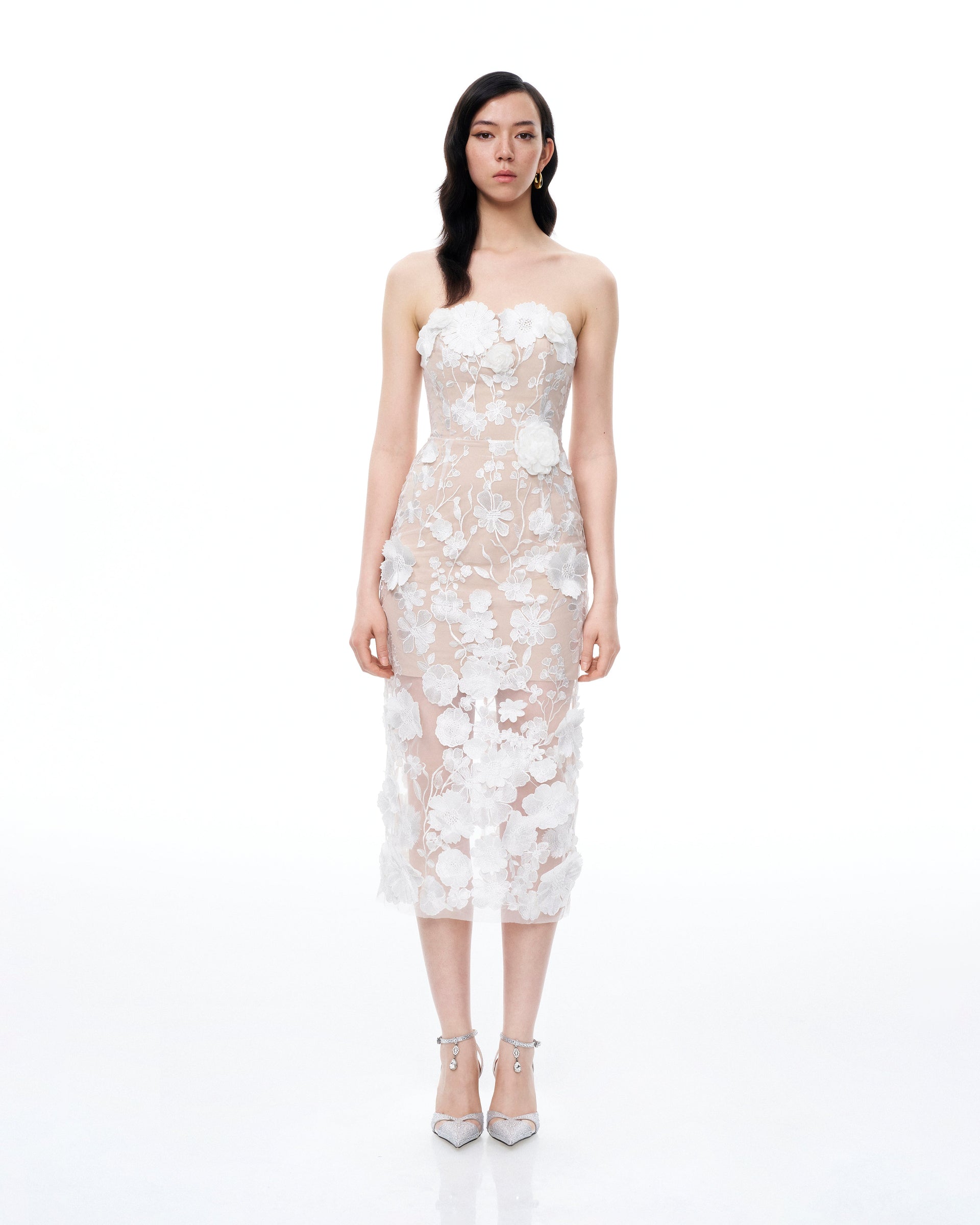 Lysandra 3D Floral Embroidered Maxi Dress - White
