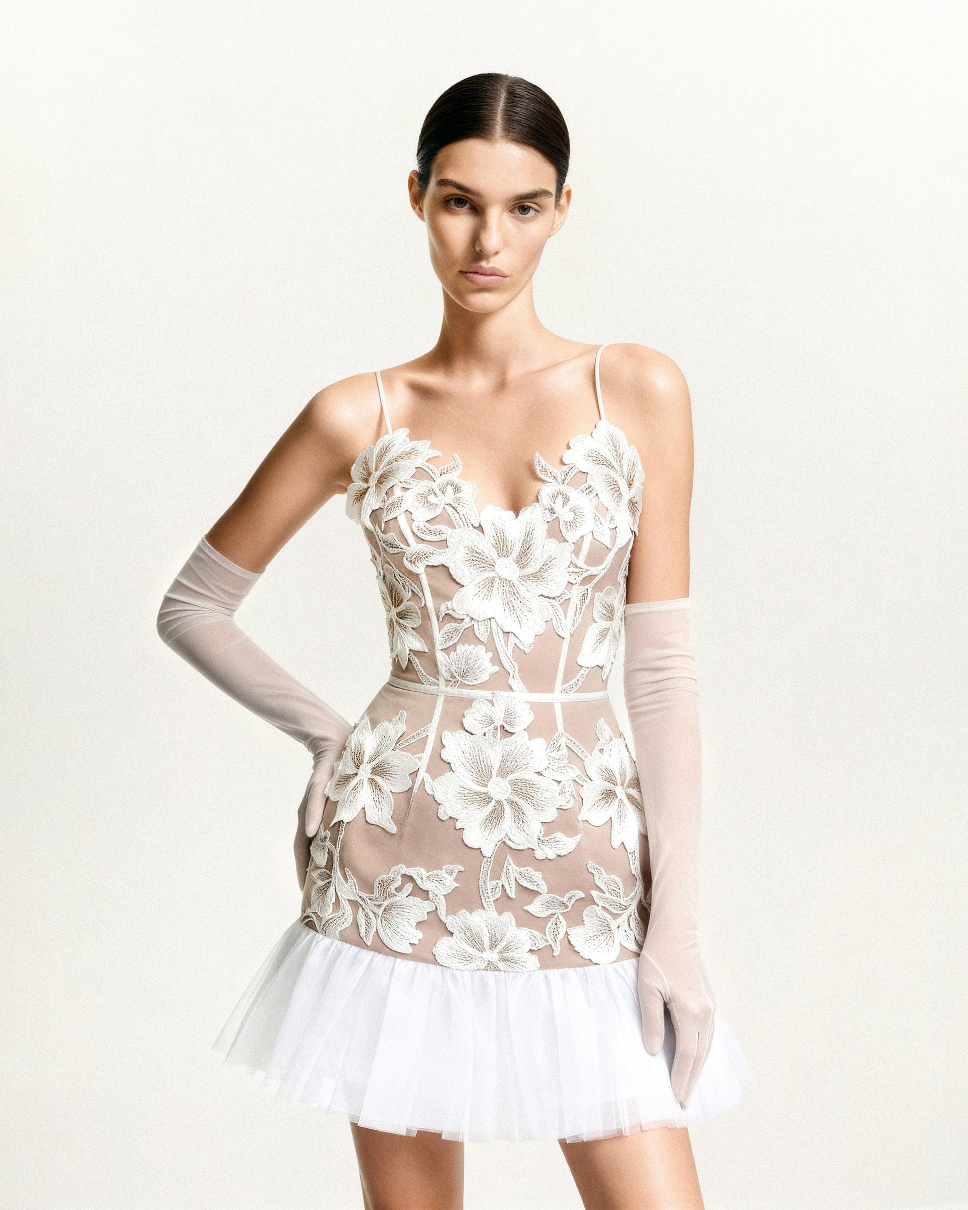 Floral Sling Mini Dress - White