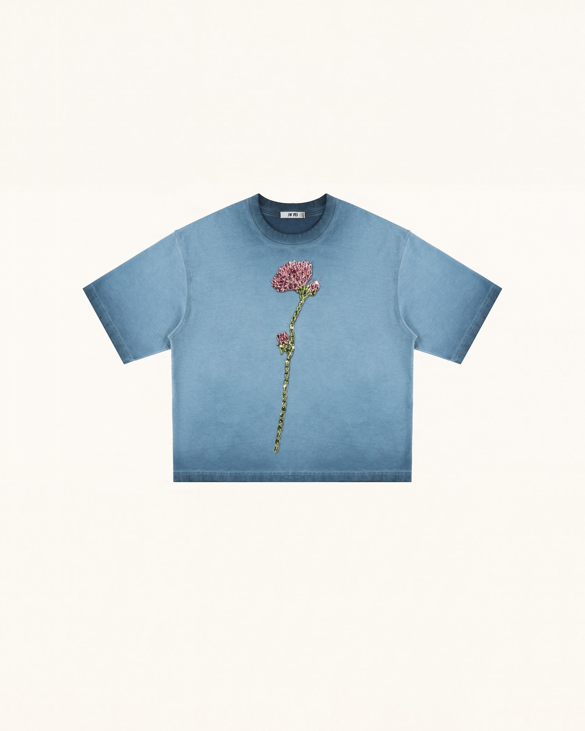 The Enchanted Rhinestone Rose Tee - Acid Blue