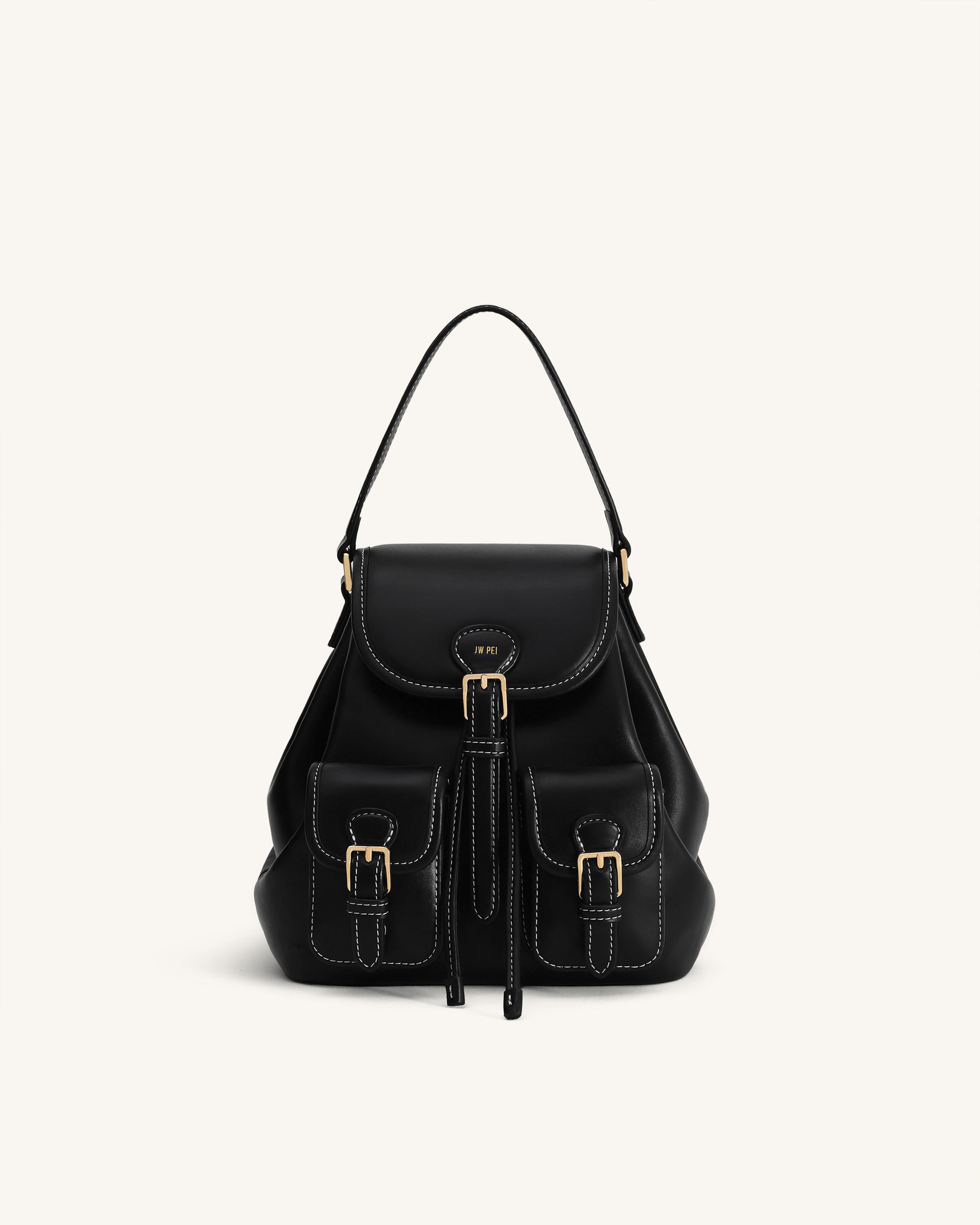 Harper Buckle Pocket Backpack - Black