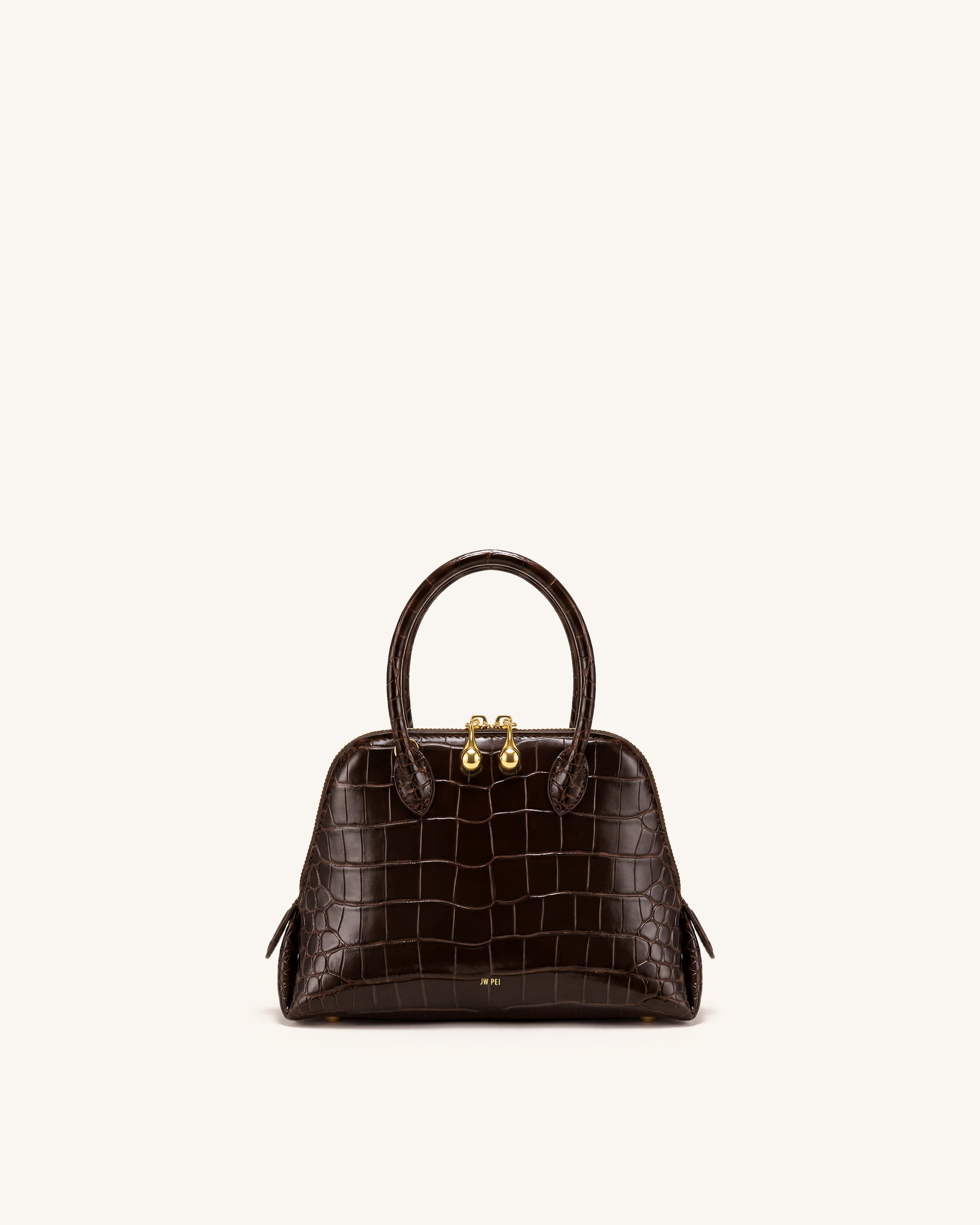 Nerina Structured Top Handle Bag - Dark Brown Croc