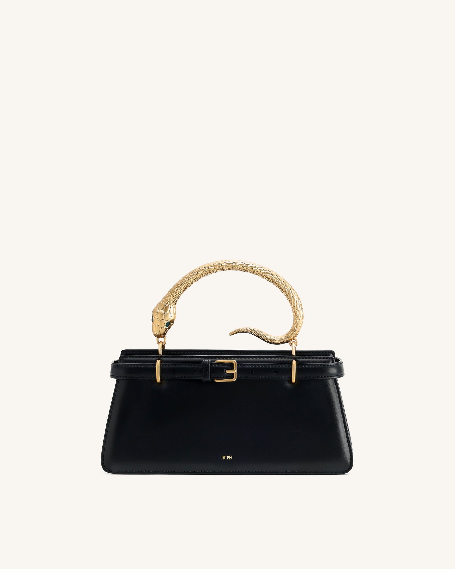 Elena Snake Handle Top Handle Bag - Black