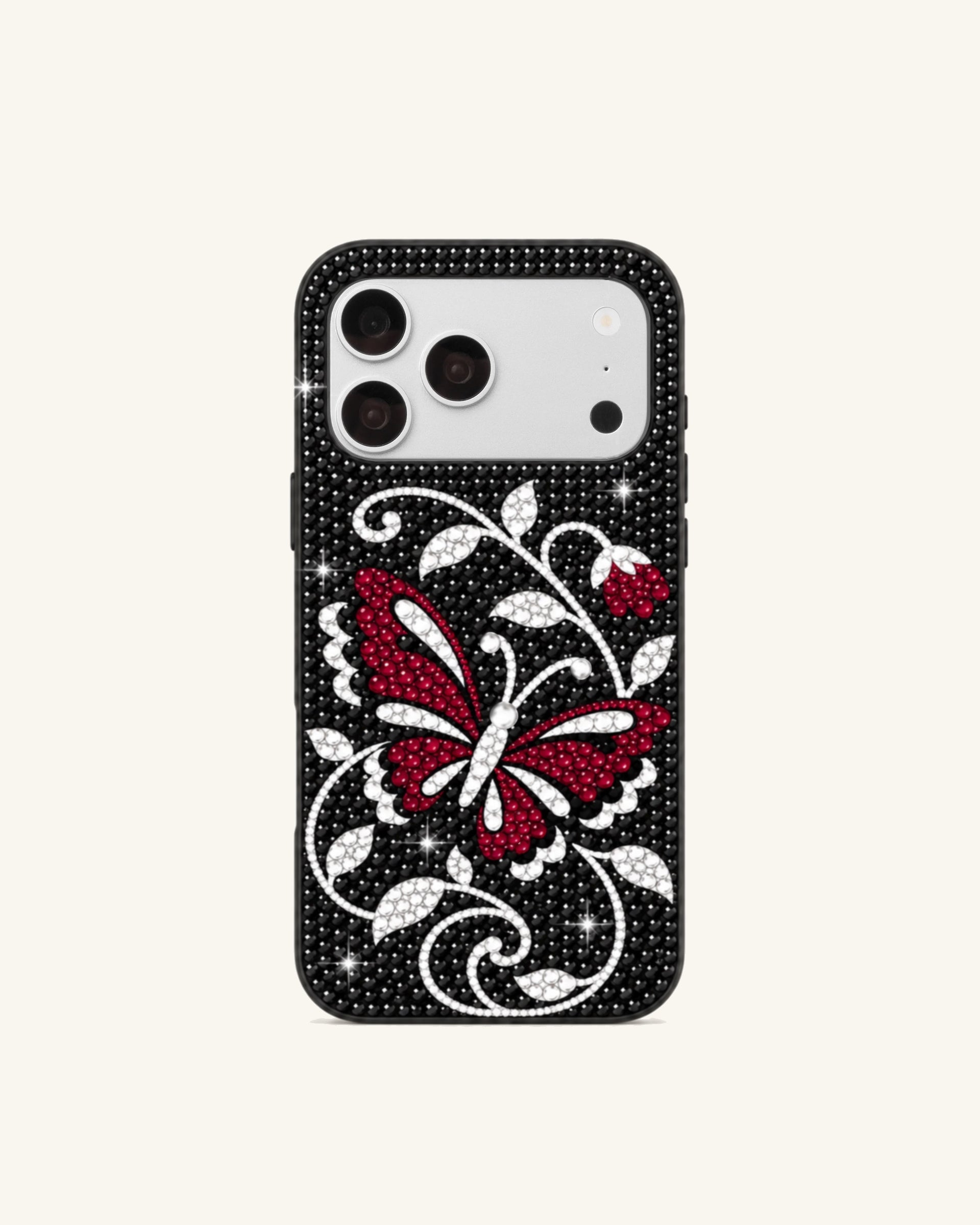 Butterfly Artificial Crystal Phone Case – Black