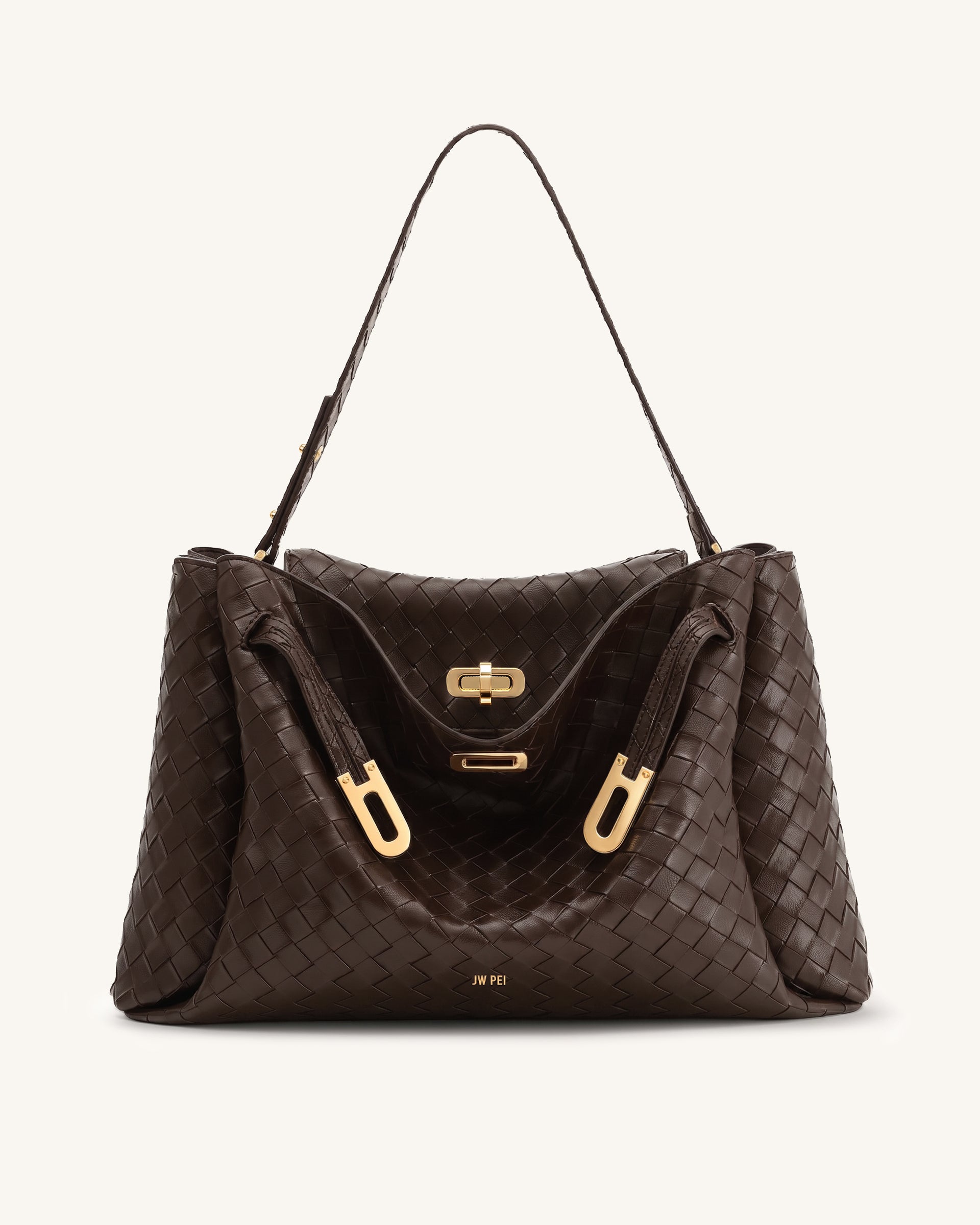 Rhea Large Woven Textured Shoulder Bag - Dark Brown