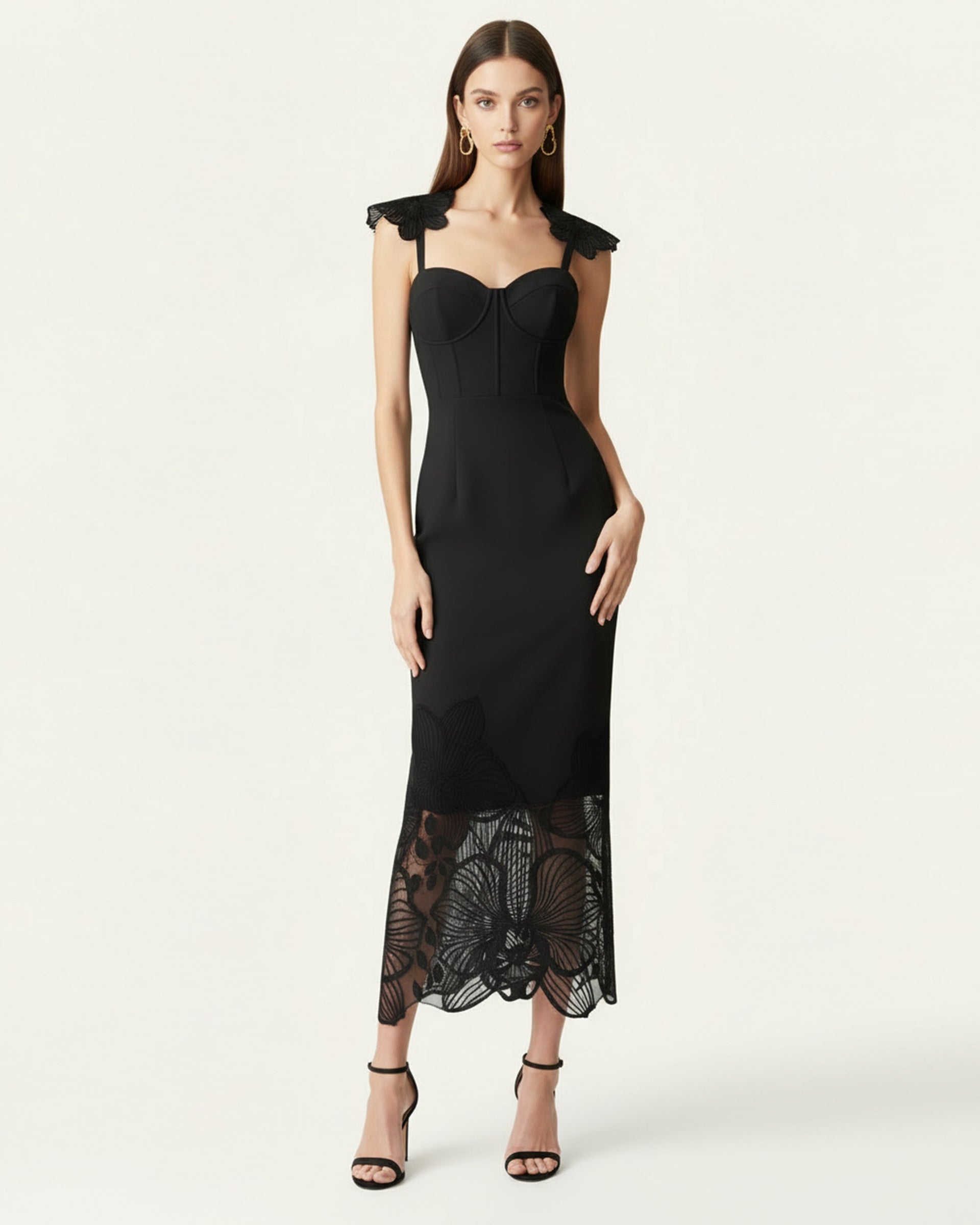 Orchid Embroidered Corset Dress - Black
