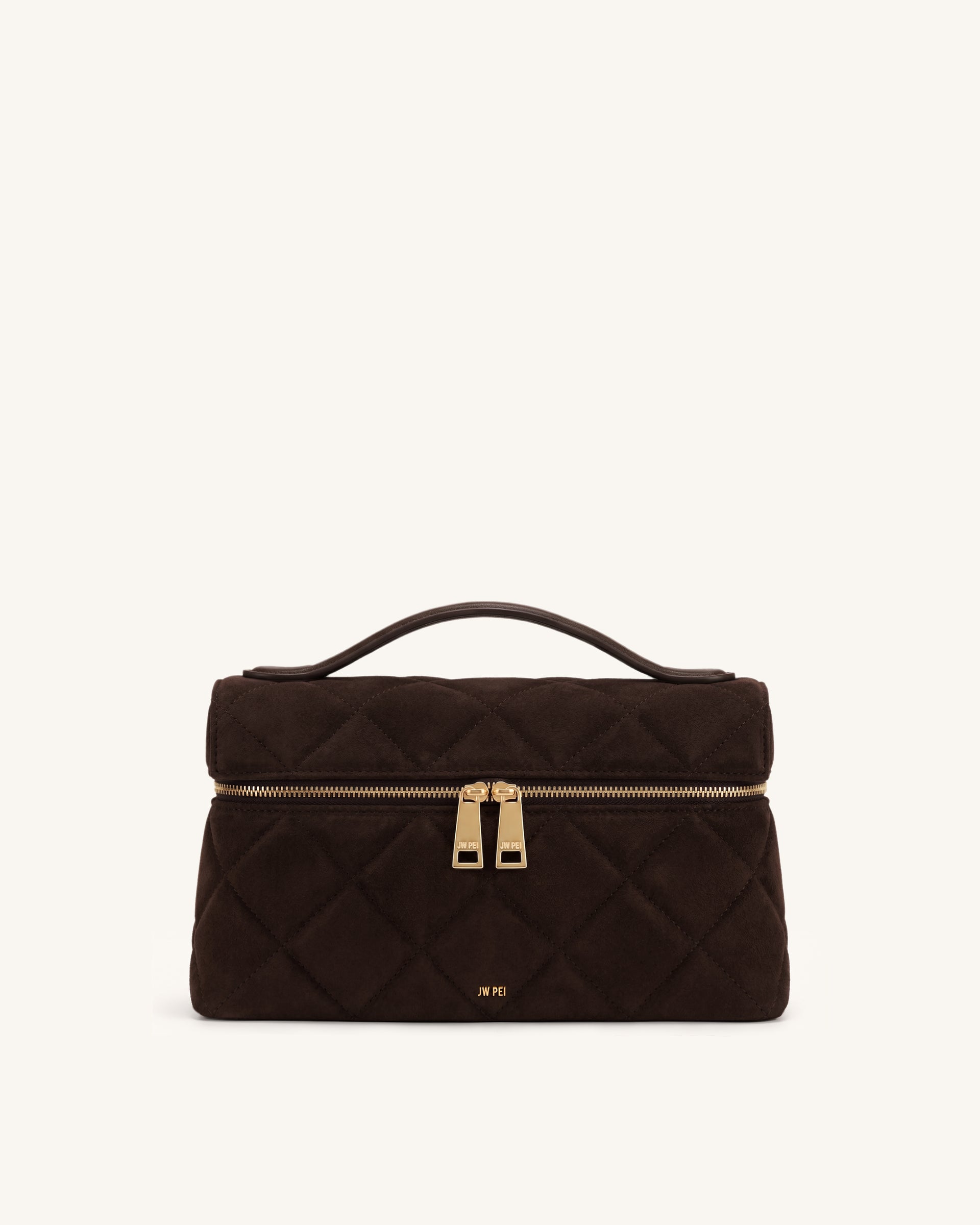 Thea Faux Suede Quilted Top Handle Bag - Dark Coffee Brown